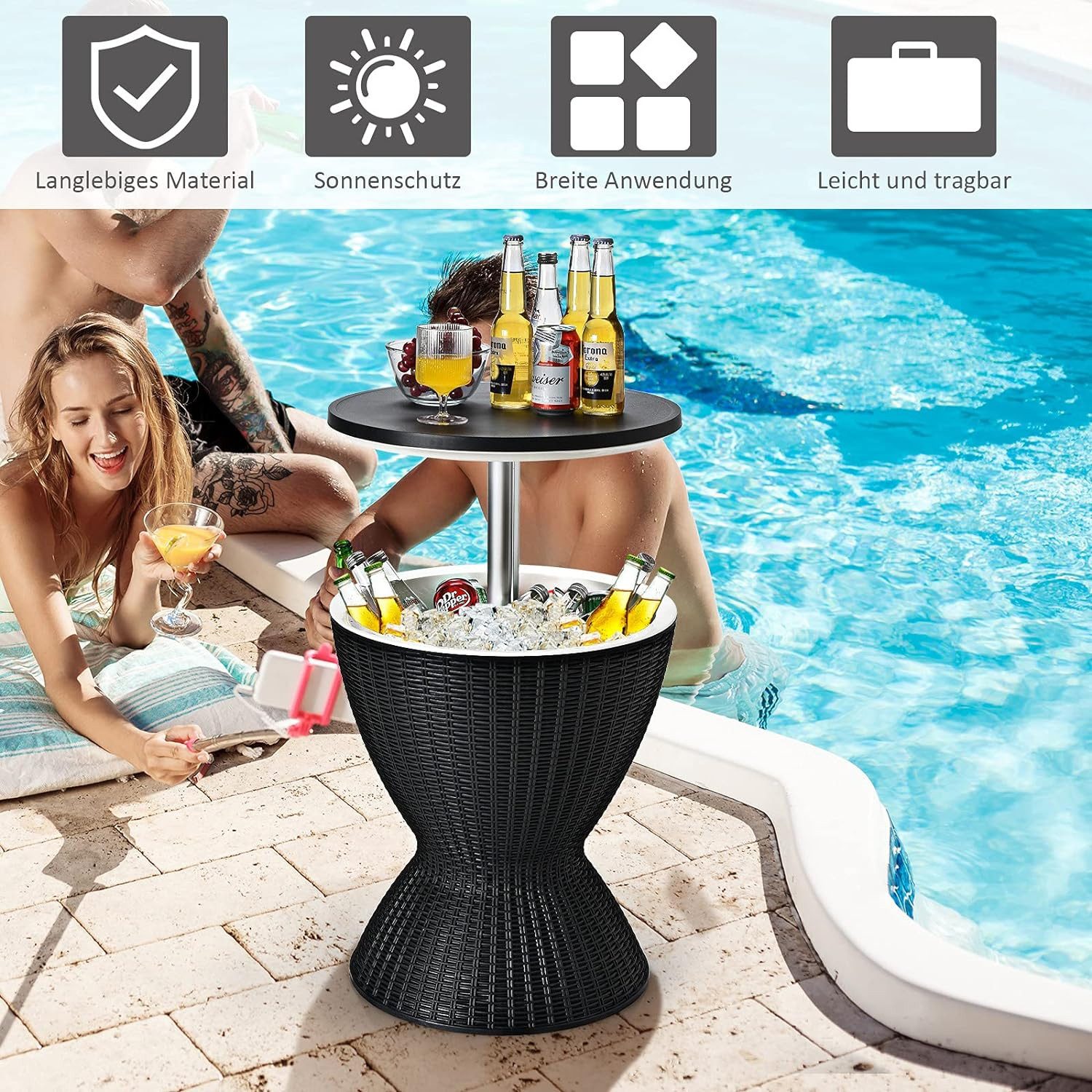 COSTWAY Gartentisch, Cool Bar höhenverstellbar, abnehmbar günstig online kaufen