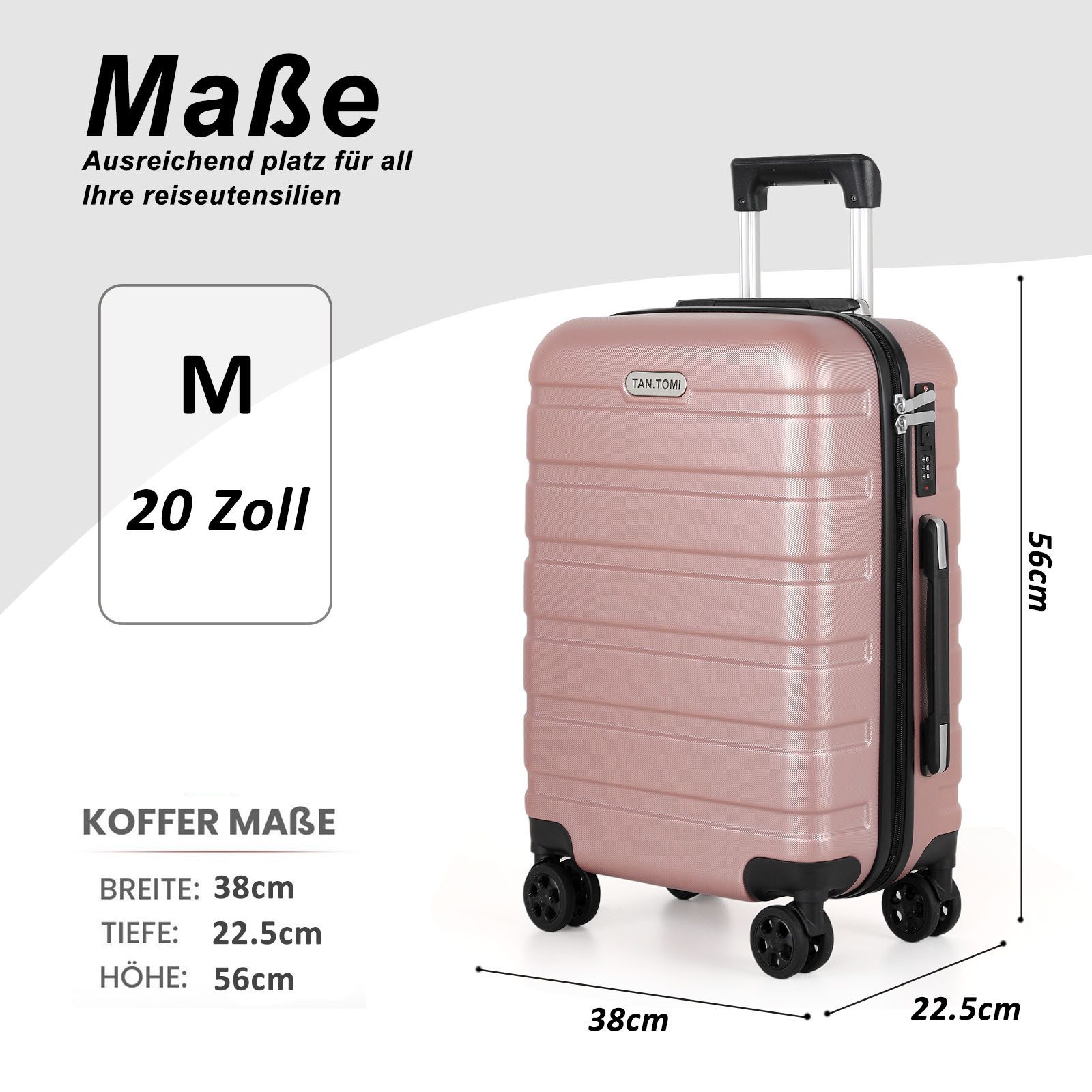 TAN.TOMI Handgepäckkoffer Koffer Hartschale Leicht Reisekoffer ABS Geräumig Haltbar(M L XL), 4 Rollen, Trolley Handgepäck Große Kapazität mit 4 Rollen und Zahle – Bild 4 von 5