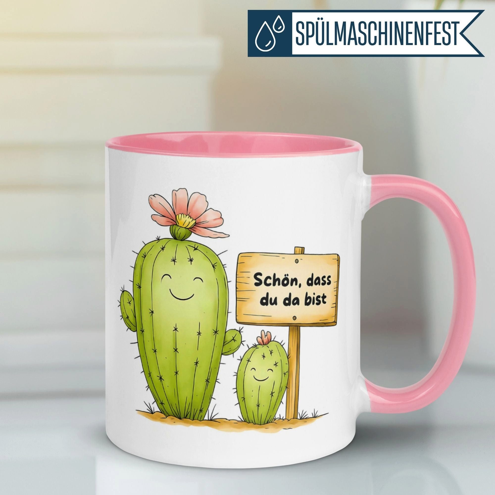 Momentals Tasse Danke – „Kaktus - Schön dass du da bist“ – Dankeschön Geschenke, Gratis Versand · Links-&Rechtshänder · Spülmaschinenfest