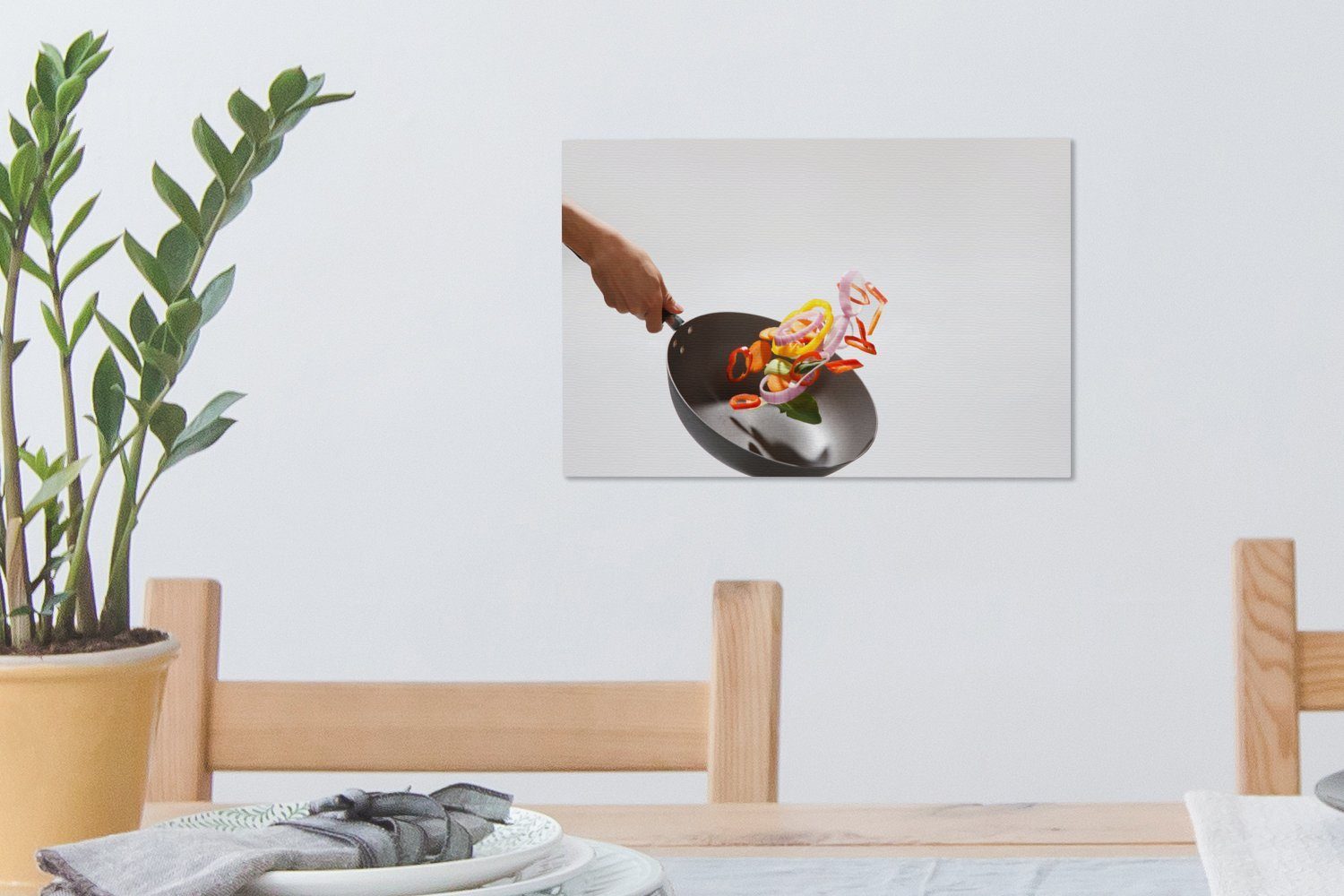 OneMillionCanvasses® Leinwandbild Geschmortes Leinwandbilder, Wok-Pfanne, Wanddeko, Wandbild einer Gemüse cm (1 Aufhängefertig, 30x20 St), in