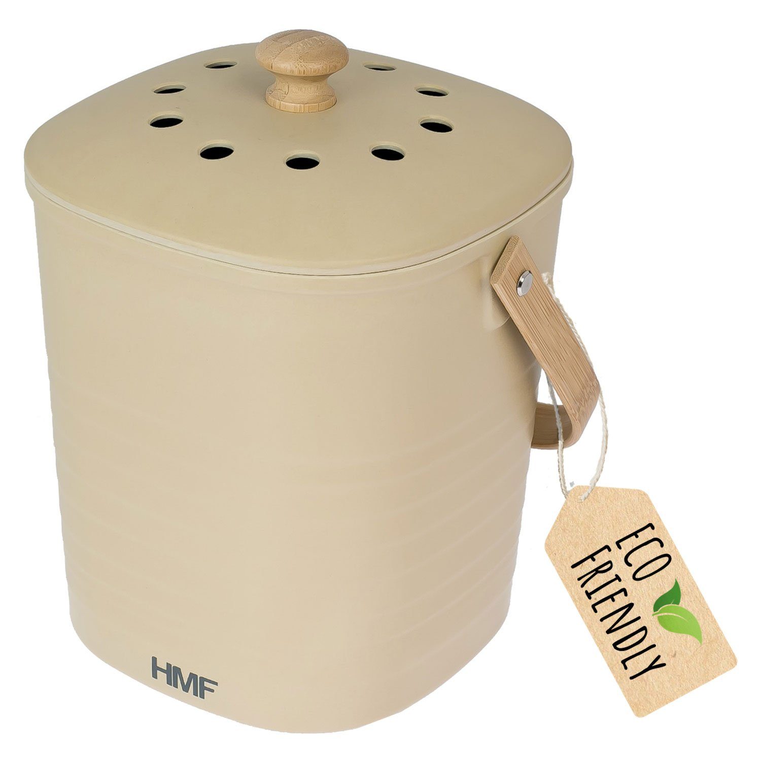 HMF Biomülleimer 3780-3L Geruchsdichter Komposteimer mit Aktivkohlefilter, nachhaltiger kleiner Bio Mülleimer für die Küche mit Deckel, 3L, Beige