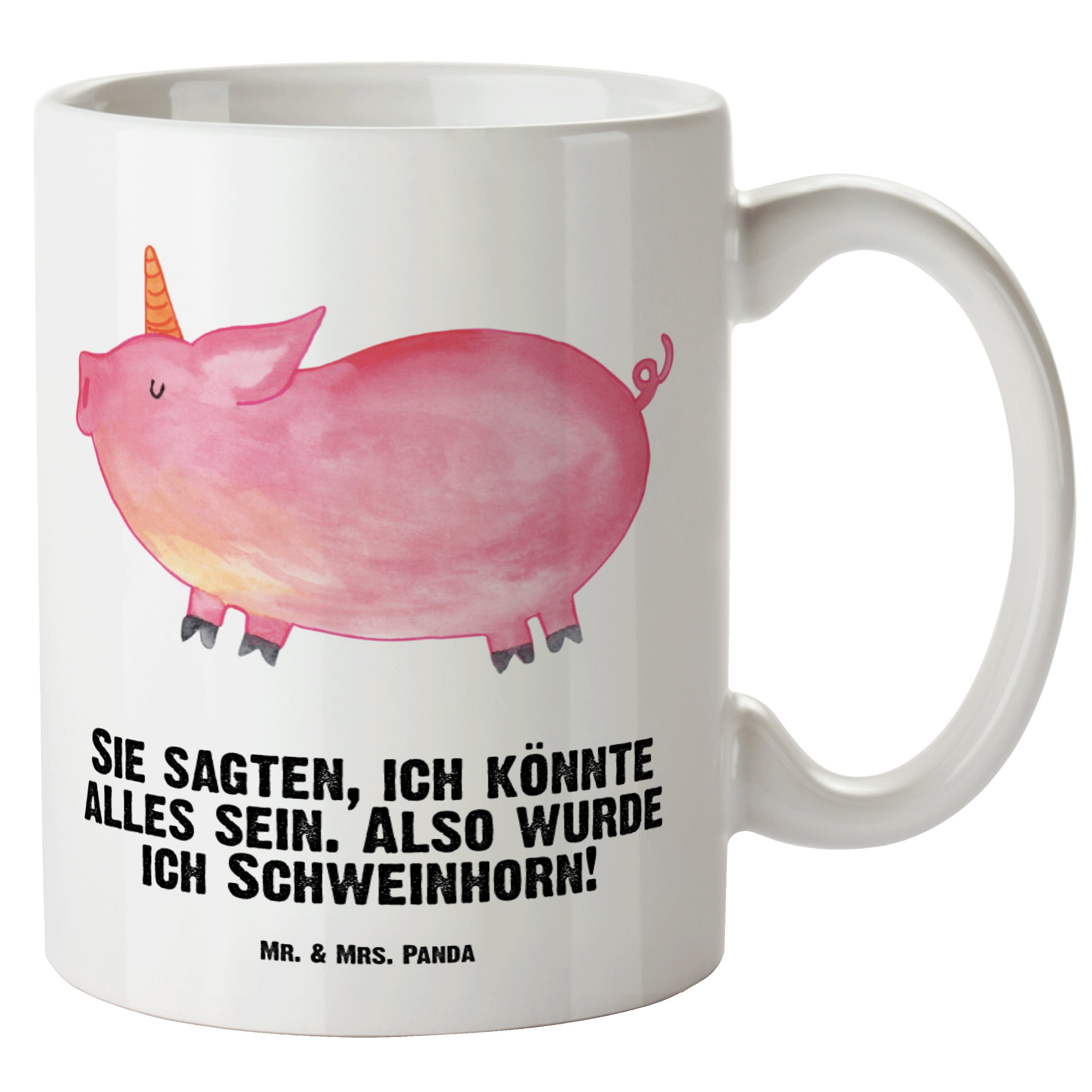 Keramik Einhorn & Gros, Tasse - Mr. Tasse Tasse, Mrs. Panda Jumbo Schweinhorn - XL Geschenk, XL Teetasse, Weiß