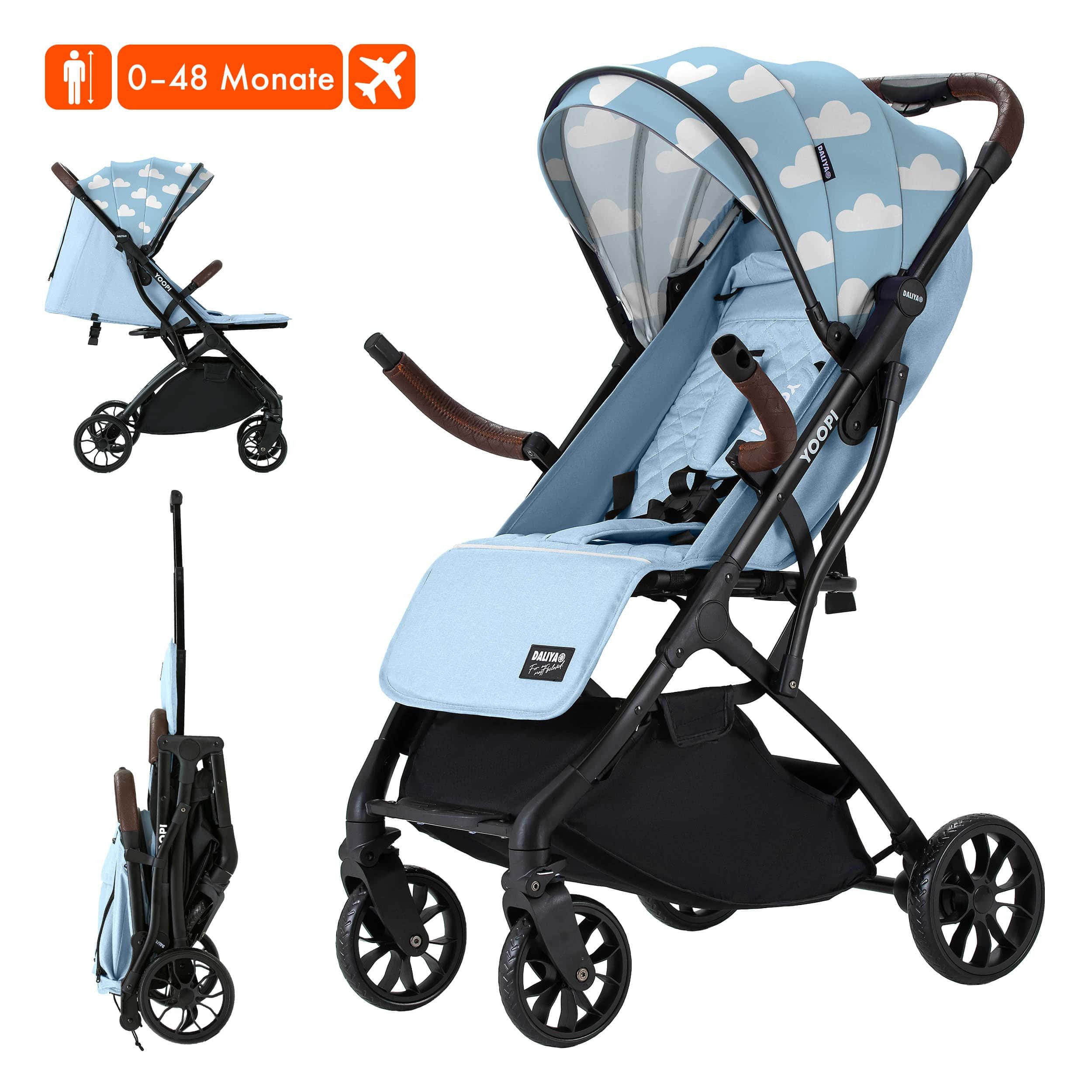 Daliya® Kinder-Buggy YOOPI Reisebuggy, kompakt faltbar, mit Teleskopgriff, Flugzeug Buggy, Stadt-Buggy, Reisebuggy, faltbar, Alurahmen, sicher, gefederte Räder