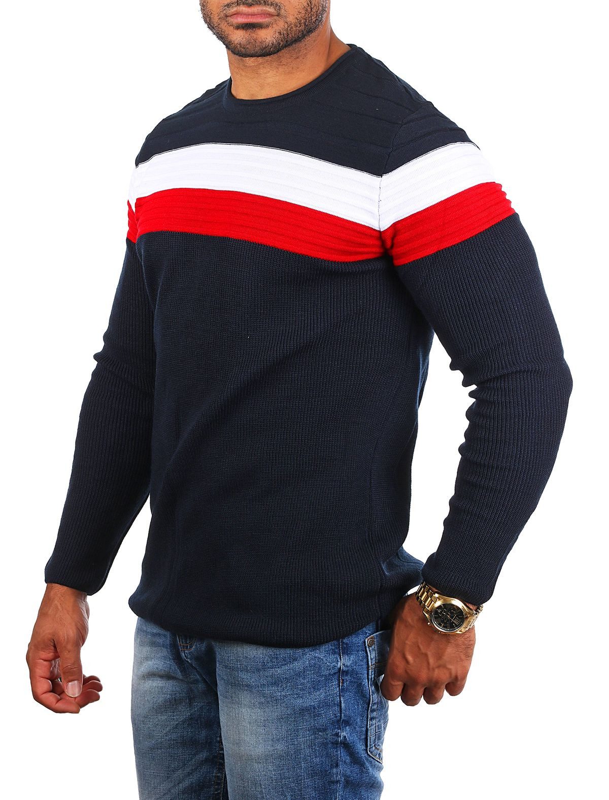 CARISMA Strickpullover Herren leichter Feinstrick einfarbig uni gestreift r günstig online kaufen