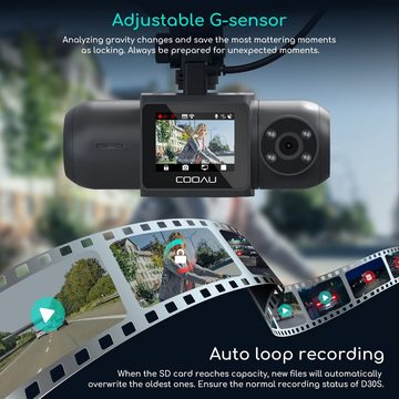 COOAU Dashcam Auto Vorne Hinten 2K/1080P WiFi GPS Dual Dash Cam mit 64GB SD Dashcam (HD, WLAN (Wi-Fi), 4x opt. Zoom, APP-Verbindung, Sprachauf zeichnung, Unfallsperre, mit Loop-Recordning, G-Sensor-Erkennung,und 24-Stunden Parkmonitor)