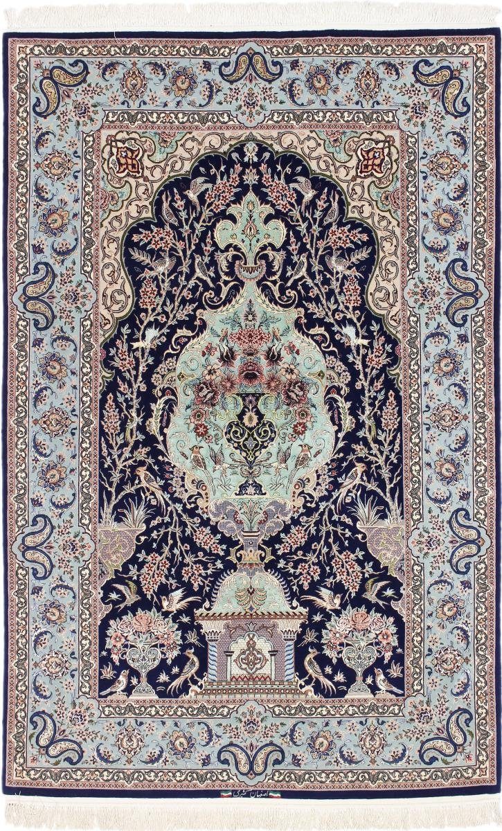 Orientteppich Isfahan Seidenkette 145x223 Handgeknüpfter Orientteppich, Nain Trading, rechteckig, Höhe: 6 mm