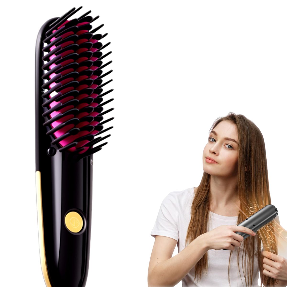 Ionen-Haarbürste 2-in-1 Glätteisen & Lockenstab Bürste mit Frizz-Kontrolle