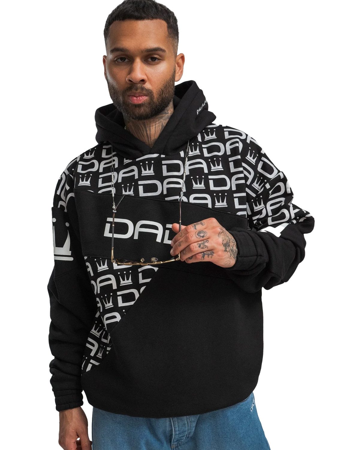 Hoodie Oversize Schnitt mit Allover Logo und Kapuze