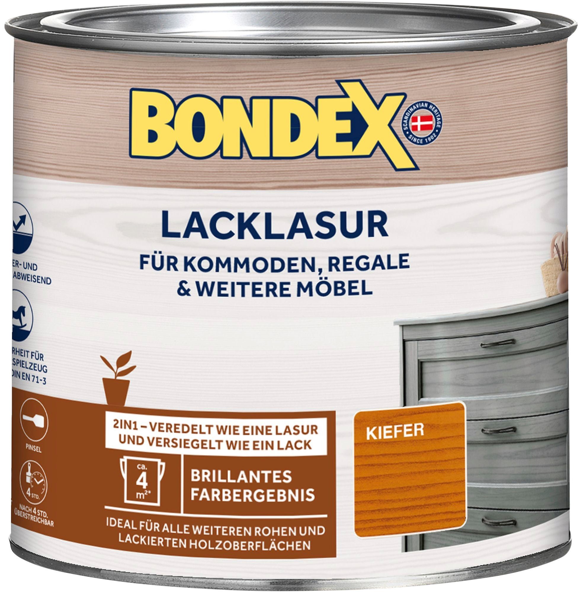 Bondex Holzschutzlasur LACKLASUR, Weiß, 0,375 Liter Inhalt Kiefer