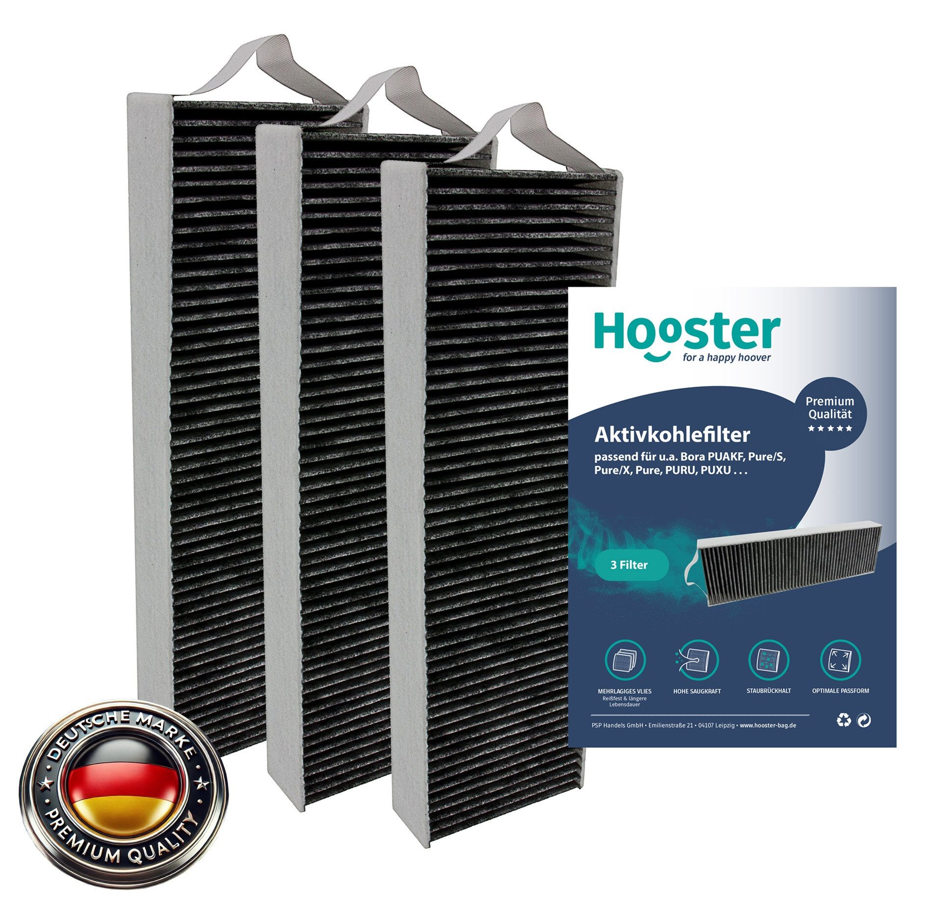 Hooster Luftfilter 3er Set Aktivkohlefilter für Bora Pure PUAKF, Filter kompatibel mit Bora Kochfeld PURU oder PUXU
