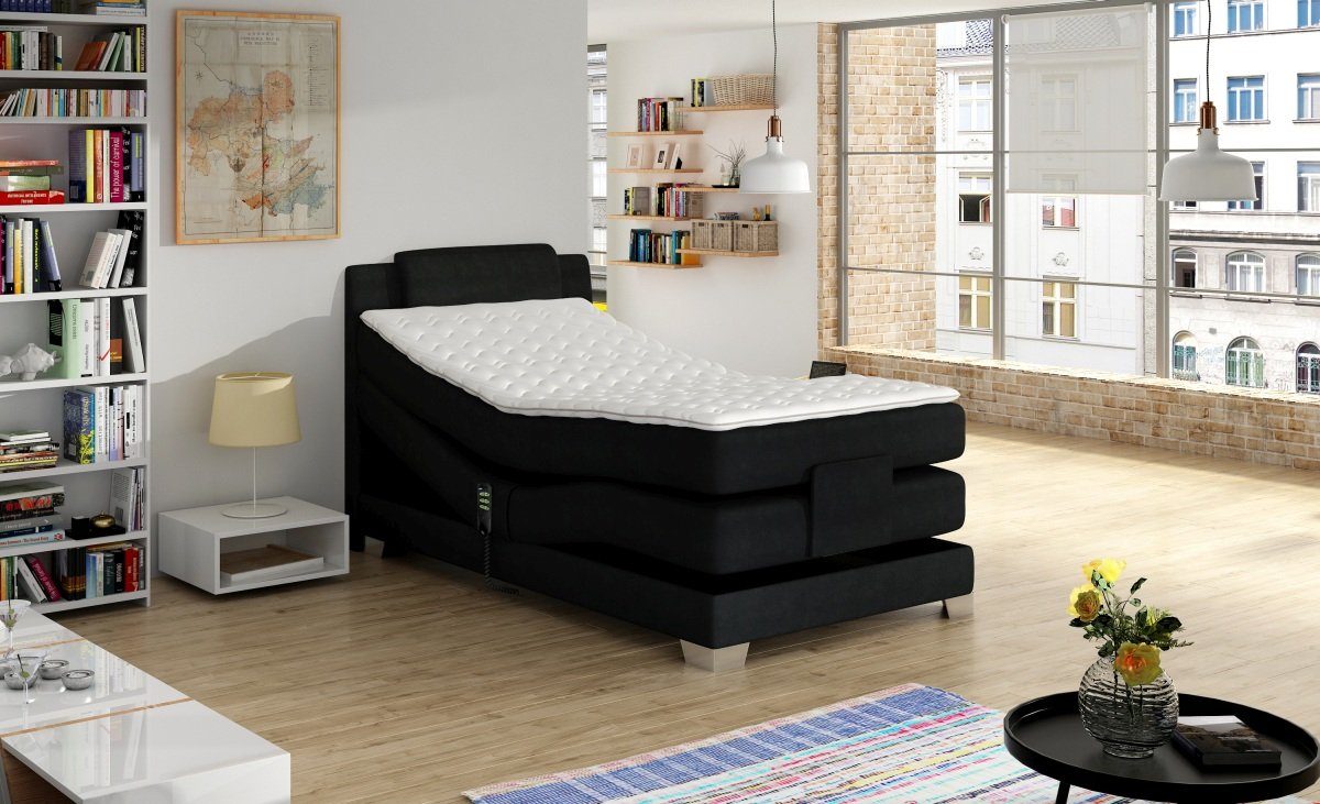 Sofa Dreams Boxspringbett Calais, Webstoff, schwarz, 100 x 200 cm, mit  Topper, elektrisch verstellbarer Liegefläche