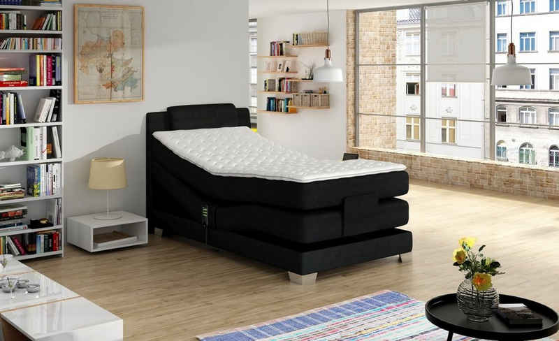 Sofa Dreams Boxspringbett Stoffbett Calais Webstoff schwarz 100x200 cm Komplettbett Modern Bett, mit Topper, elektrisch verstellbarer Liegefläche