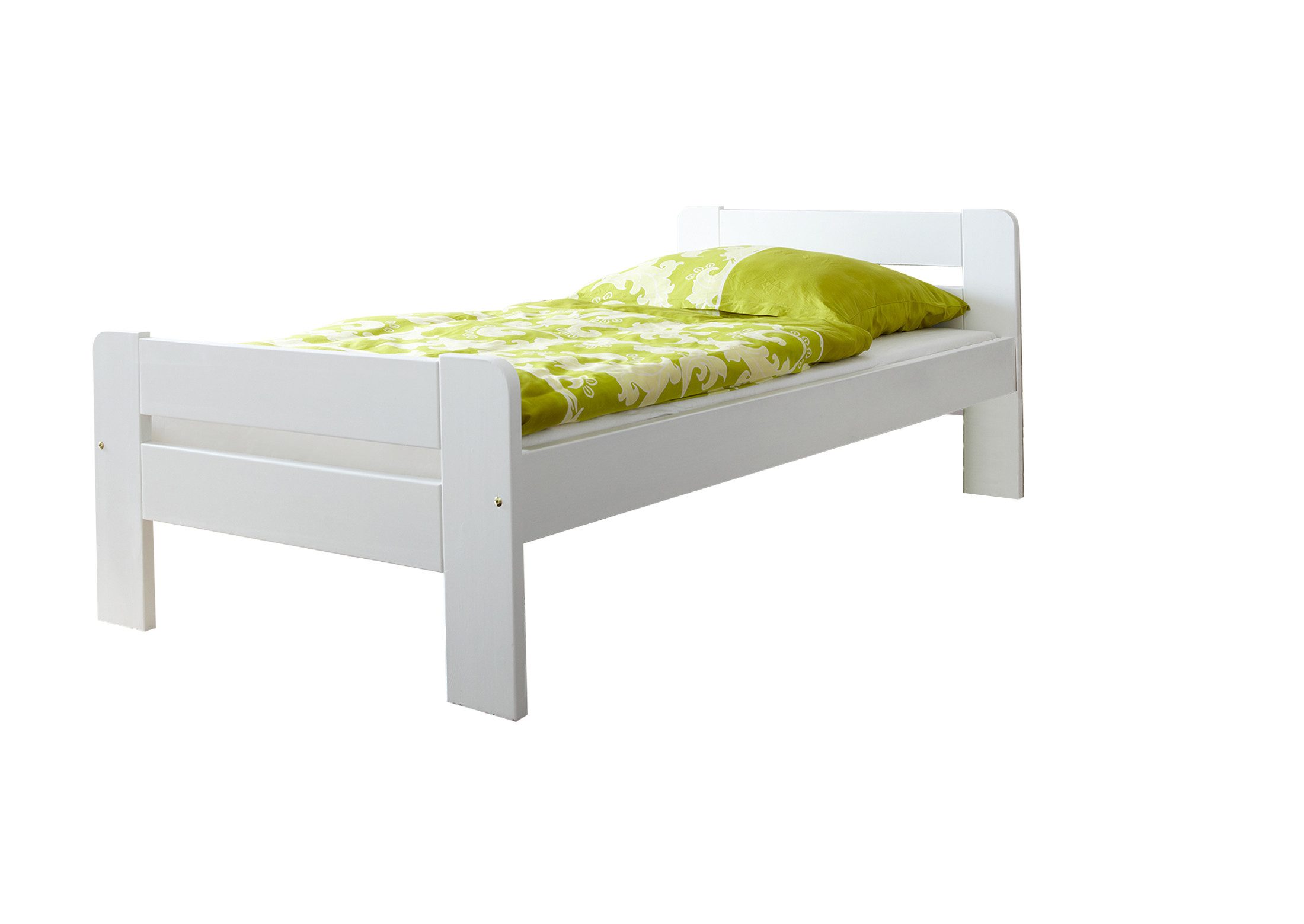 Ticaa Bettgestell Einzelbett "Bert" Kiefer Weiß