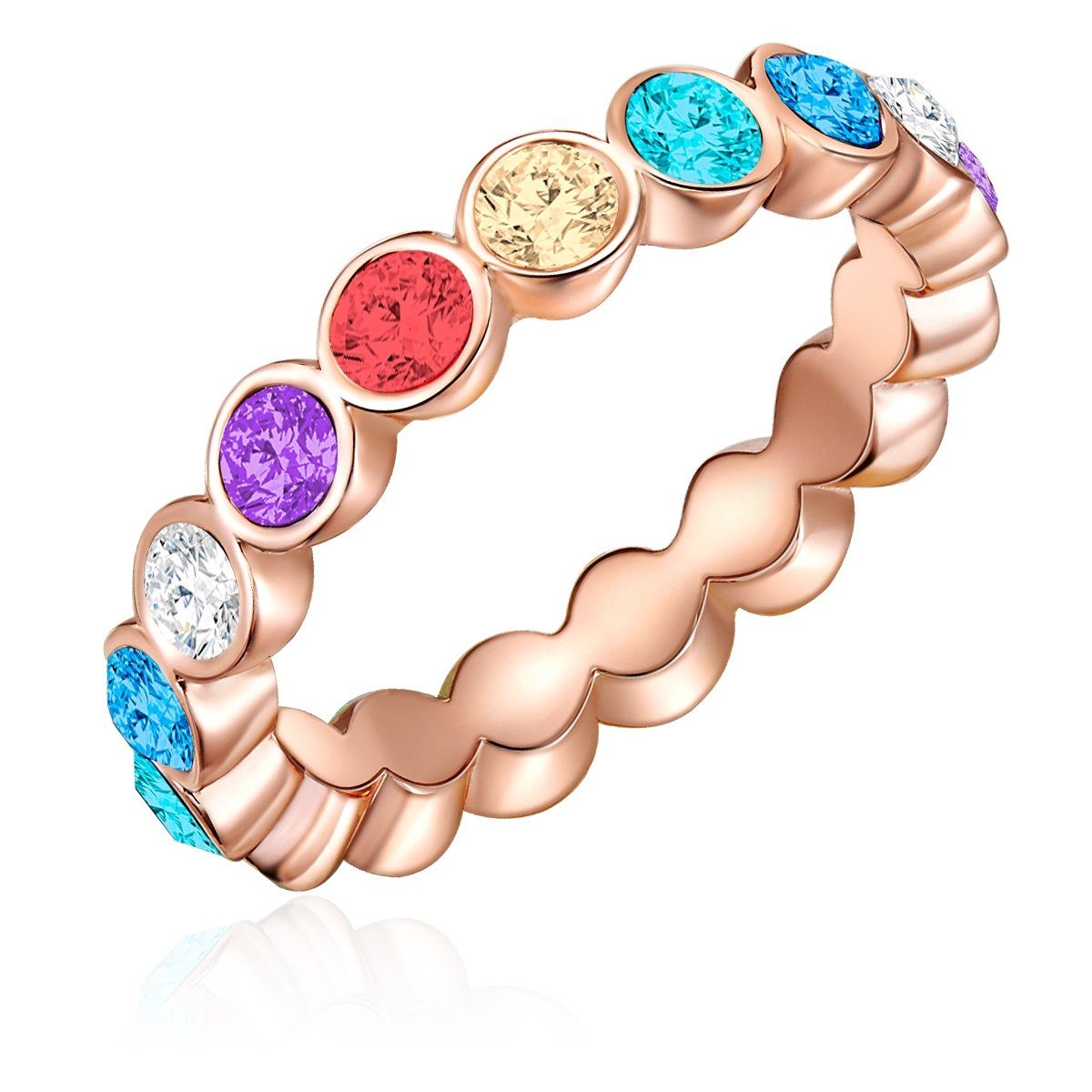 Lulu & Jane Fingerring Swarovski® Ring verziert mit Kristallen von roségold bunt
