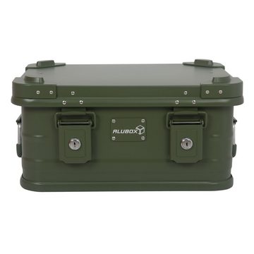 ALUBOX Aufbewahrungsbox mit Deckel, Premium Lagerkiste olivgrün (18 Liter), mit Druckguss Stapelecken