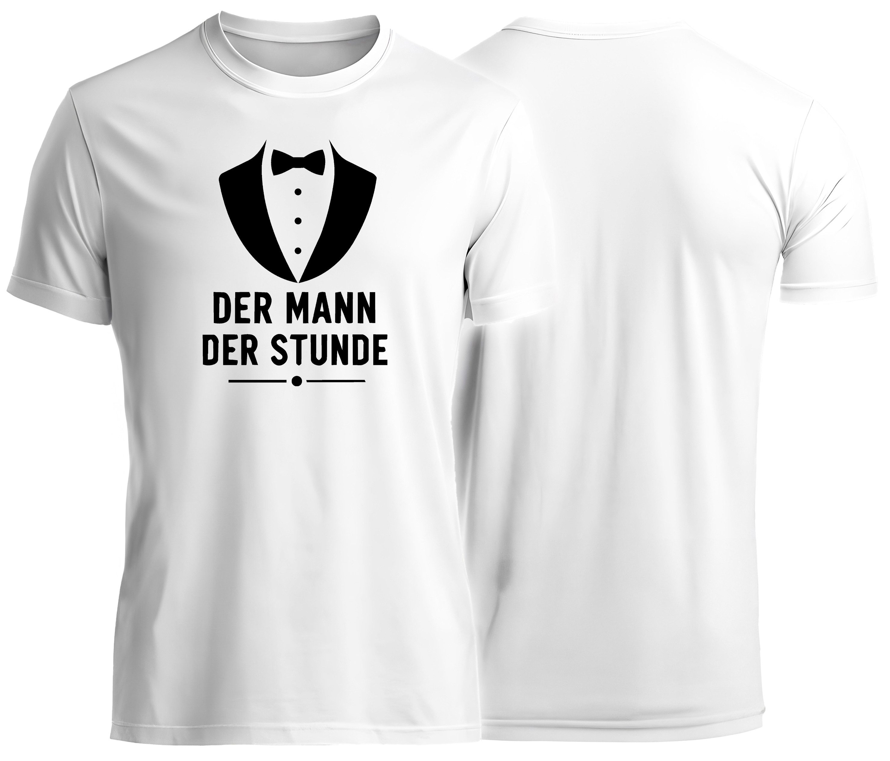 MyDesign24 T-Shirt JGA Shirt - Jungesellenabschied T-Shirt - Der Mann der Stunde Kurzarm T-Shirt weiss Regular Fit Gr.5XL i875