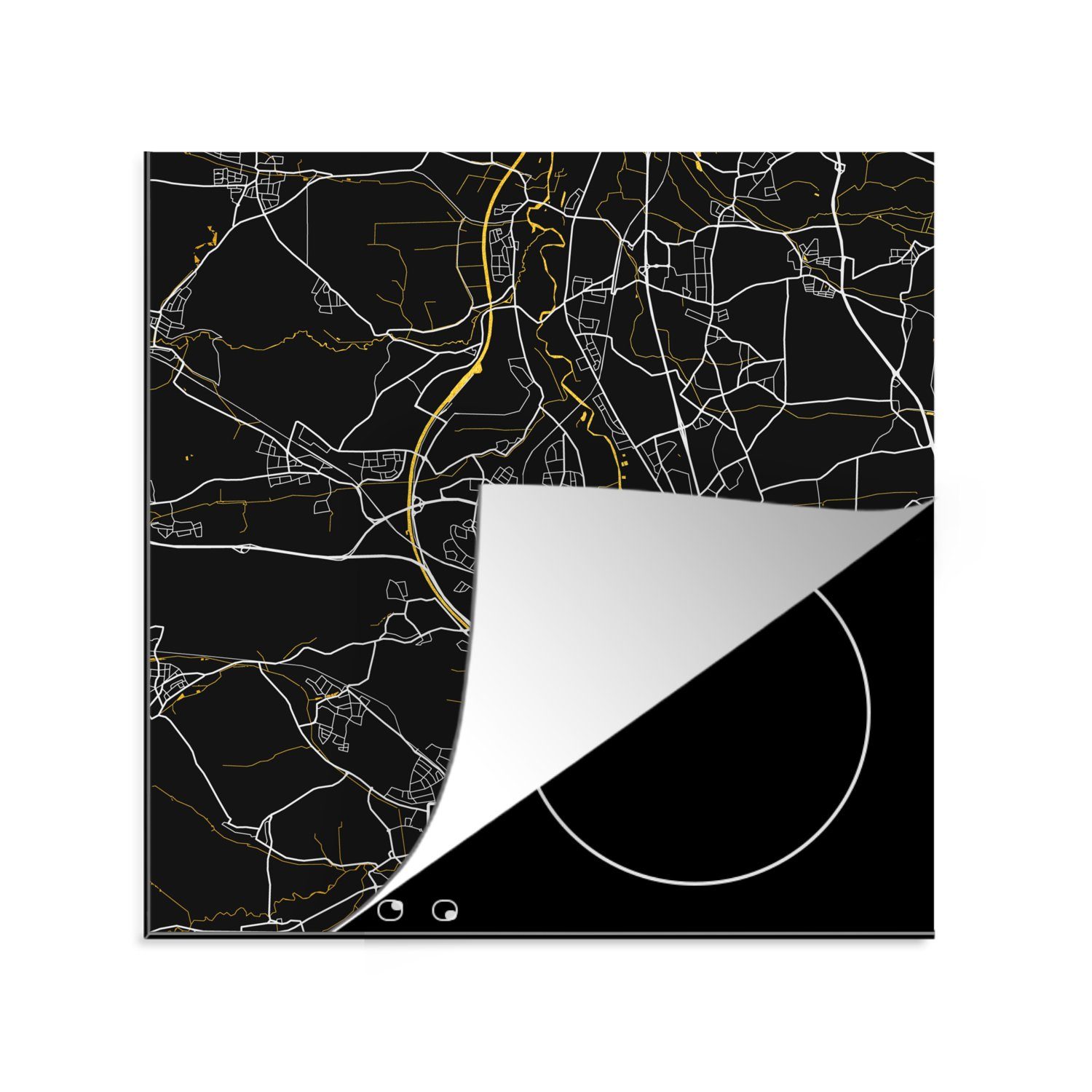 MuchoWow Herdblende-/Abdeckplatte Deutschland - Schwarz und Gold - Fürth - Stadtplan - Karte, Vinyl, (1 tlg), 78x78 cm, Ceranfeldabdeckung, Arbeitsplatte für küche