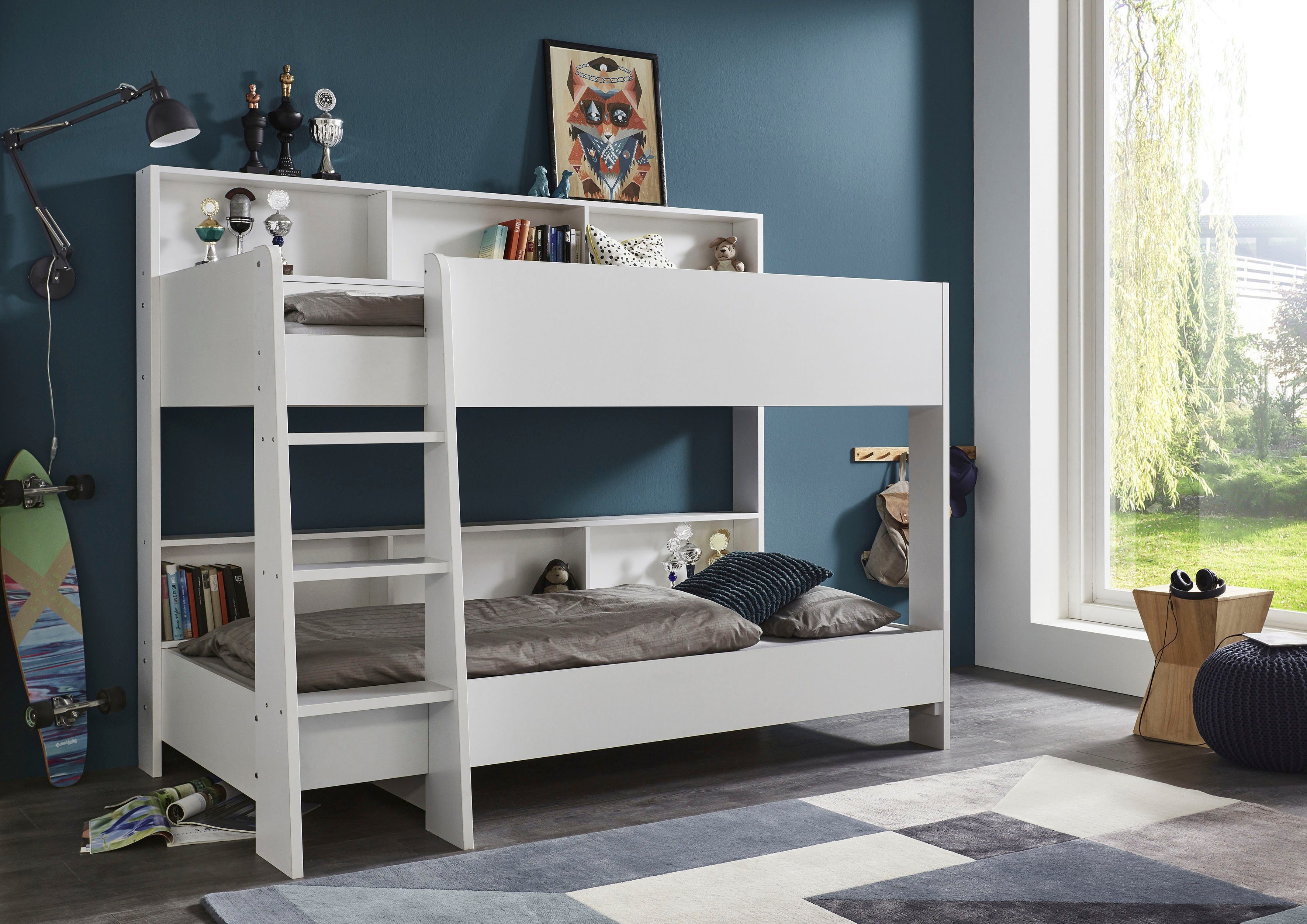 Relita Etagenbett Sway, 2 Liegeflächen, mit Leiter, rückseitige Regale