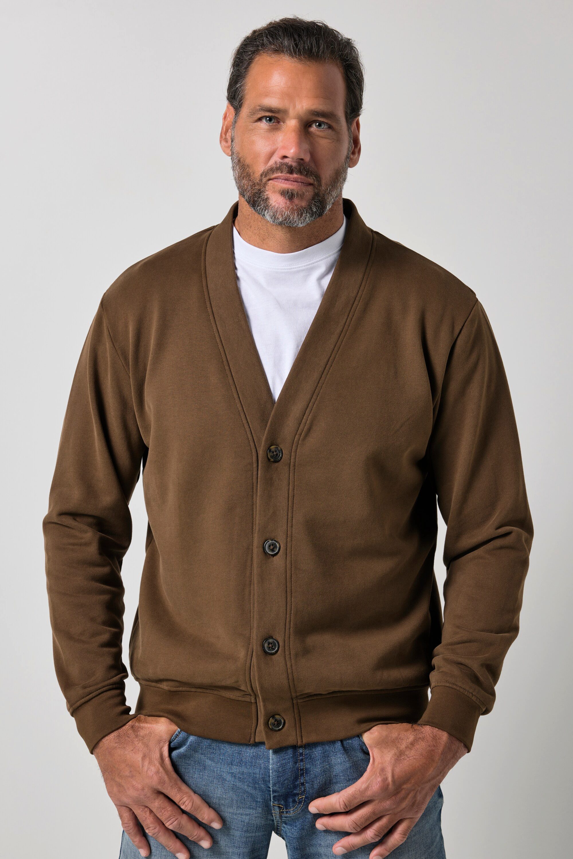 JP1880 Fleecejacke Sweatjacke V-Ausschnitt Knopfleiste bis 8 XL