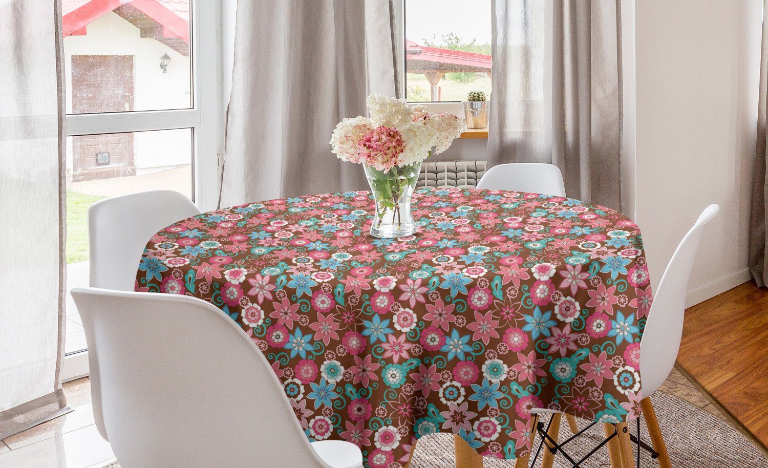 Abakuhaus Tischdecke Kreis Tischdecke für Blumen Röschen Esszimmer Dekoration, Blütenblätter Küche Abdeckung