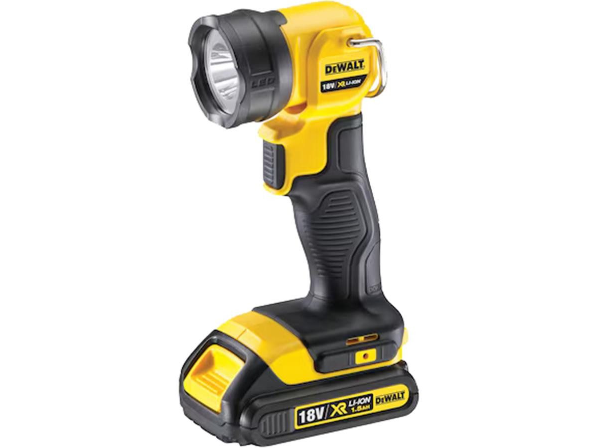 DeWalt LED Arbeitsleuchte 18V (Basisv), Lampenkopf vertikal um mehr als 90° drehbar, LED, weiß, ohne Akku und Ladegerät, 110 lm, 90° drehbar