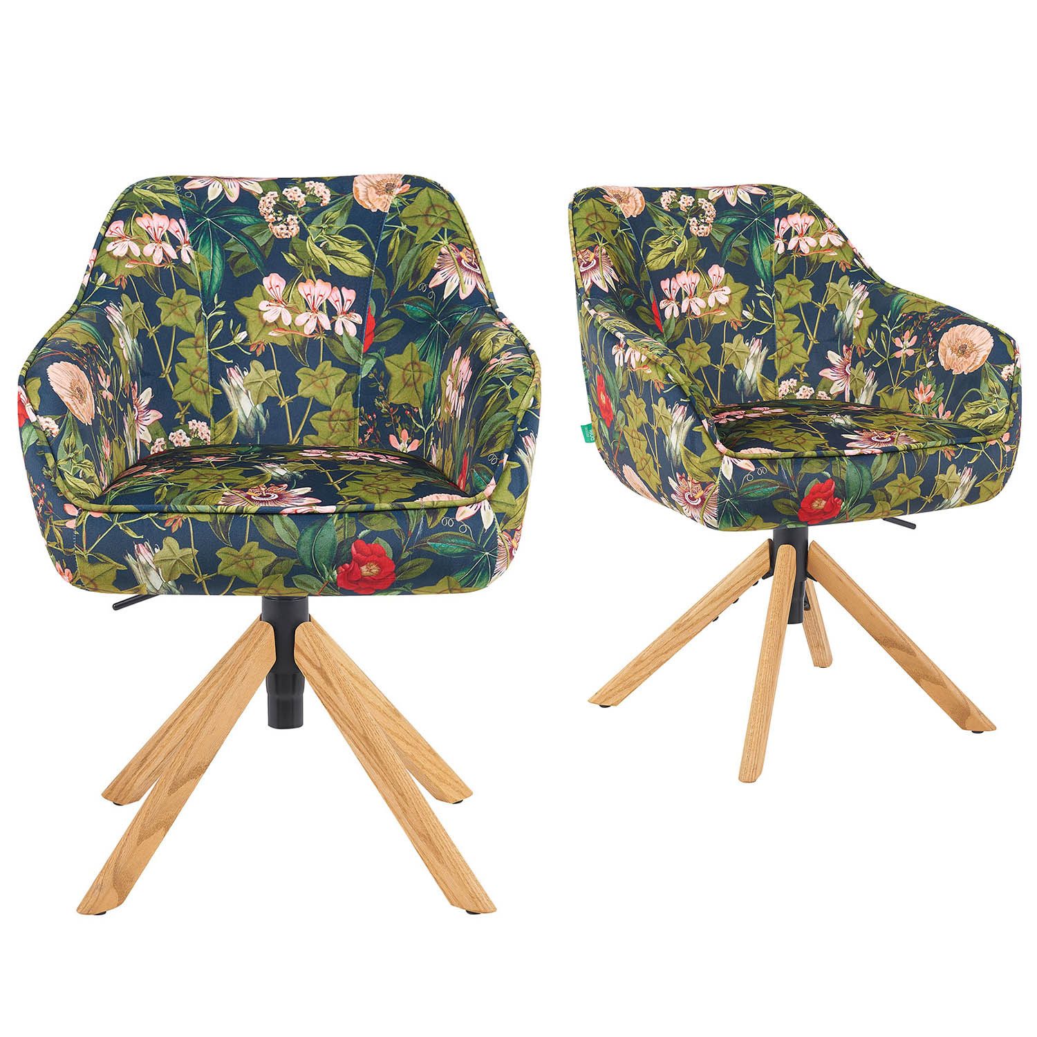 DUBI Möbel Polsterstuhl Mika-Luis, Federkern, Eiche geölt, 360° drehbar & höhenverstellbar im 2er-Set