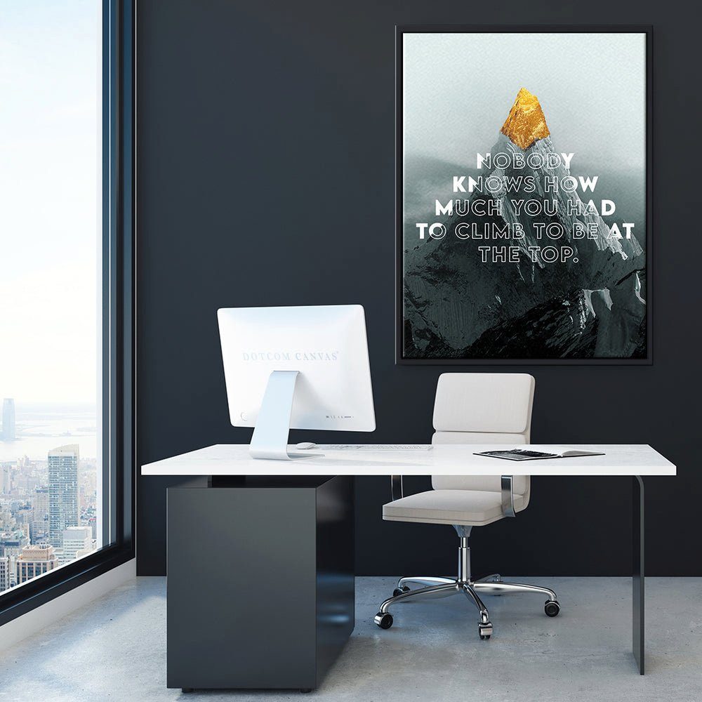 DOTCOMCANVAS® Leinwandbild, Premium Motivationsbild - Rahmen Landschaft - Be und Top the at Berge ohne