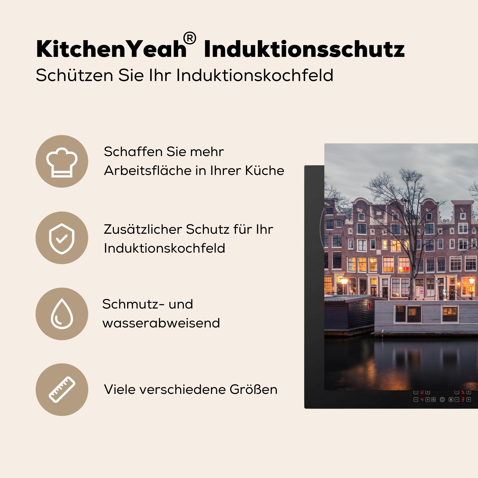 Vinyl, küche (1 für Ceranfeldabdeckung, Amsterdam, - - 83x51 Licht MuchoWow Arbeitsplatte tlg), cm, Haus Herdblende-/Abdeckplatte
