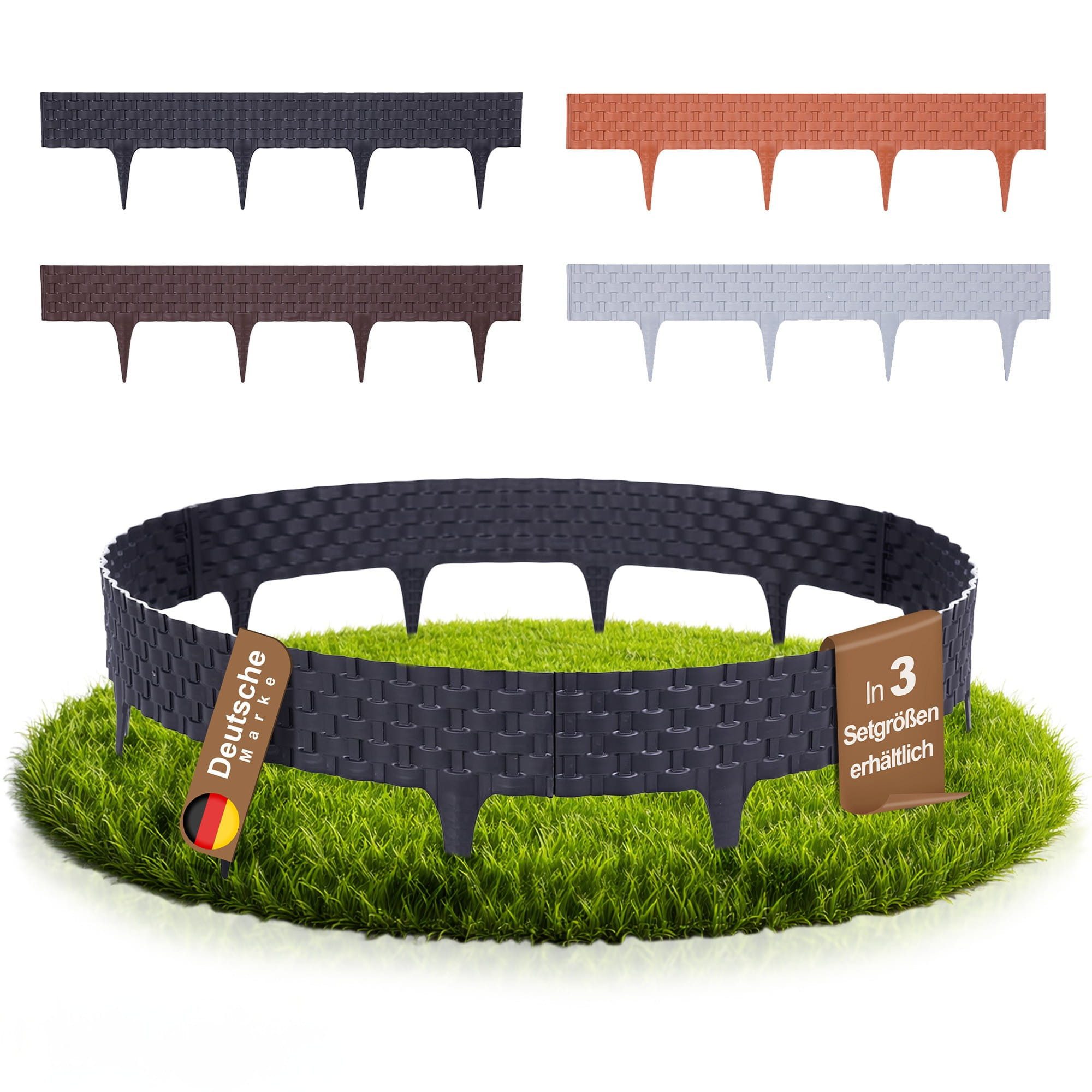 BooGardi Beetumrandung Rasenkante Rattanoptik, LxH: 400x9,5 cm, 5 Stück Anthrazit, Beeteinfassung flexibel Mähkante Gartenzaun