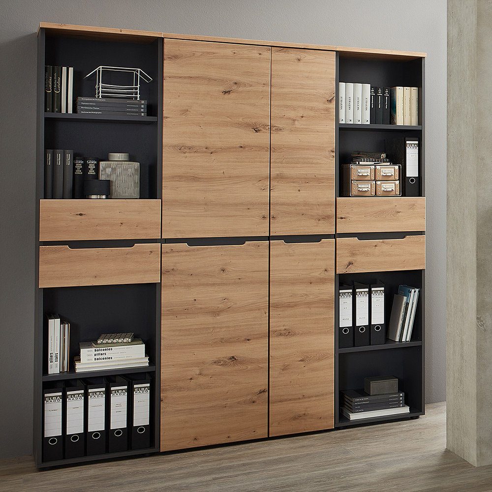 Lomadox Aktenschrank MANRESA-36 graphit mit Eiche, 197cm hoch günstig online kaufen