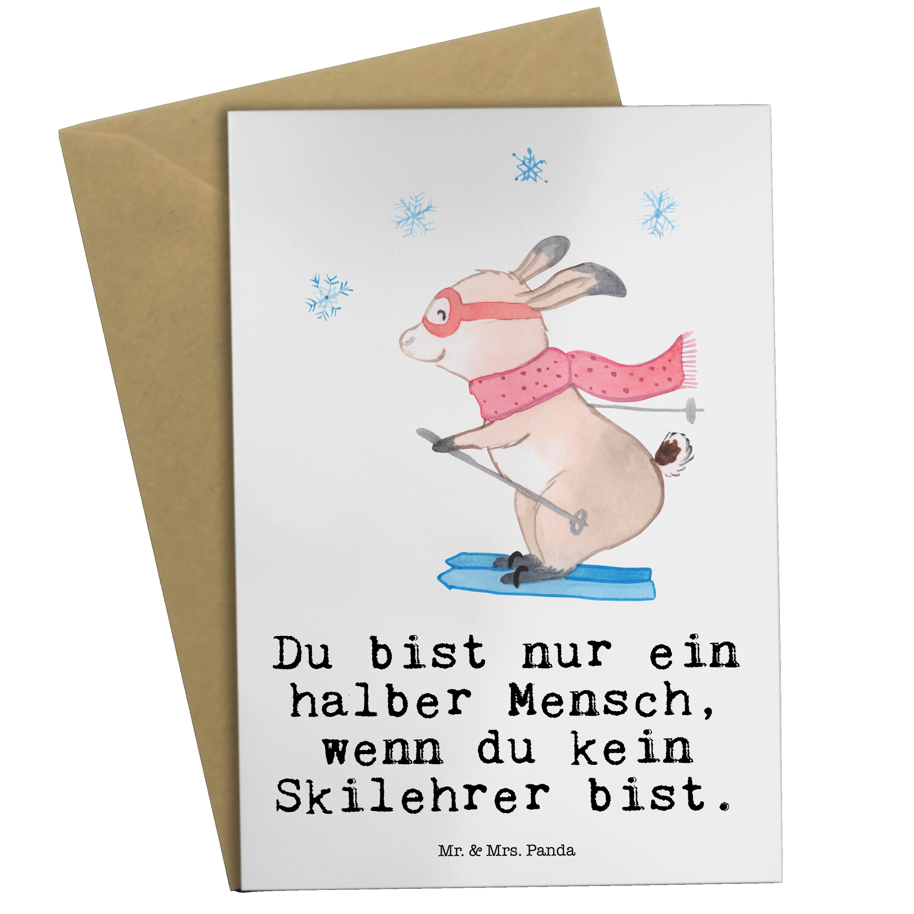 Weiß Karte, Panda Mr. Herz - Mrs. & mit - Grußkarte Gl Skilehrer Geschenk, Klappkarte, Schenken,