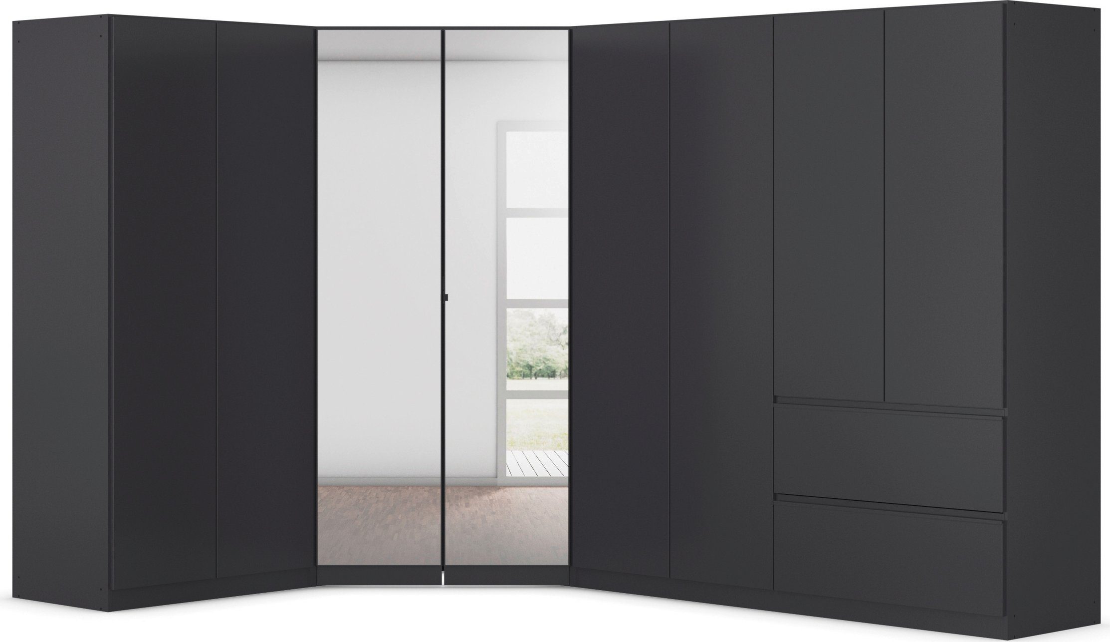 rauch Schrank-Set Kleiderschrank Schrank Garderobe Wäscheschrank COSTA mit Spiegel, viel Platz, grifflose Front und Push-to-Open Funktion MADE IN GERMANY