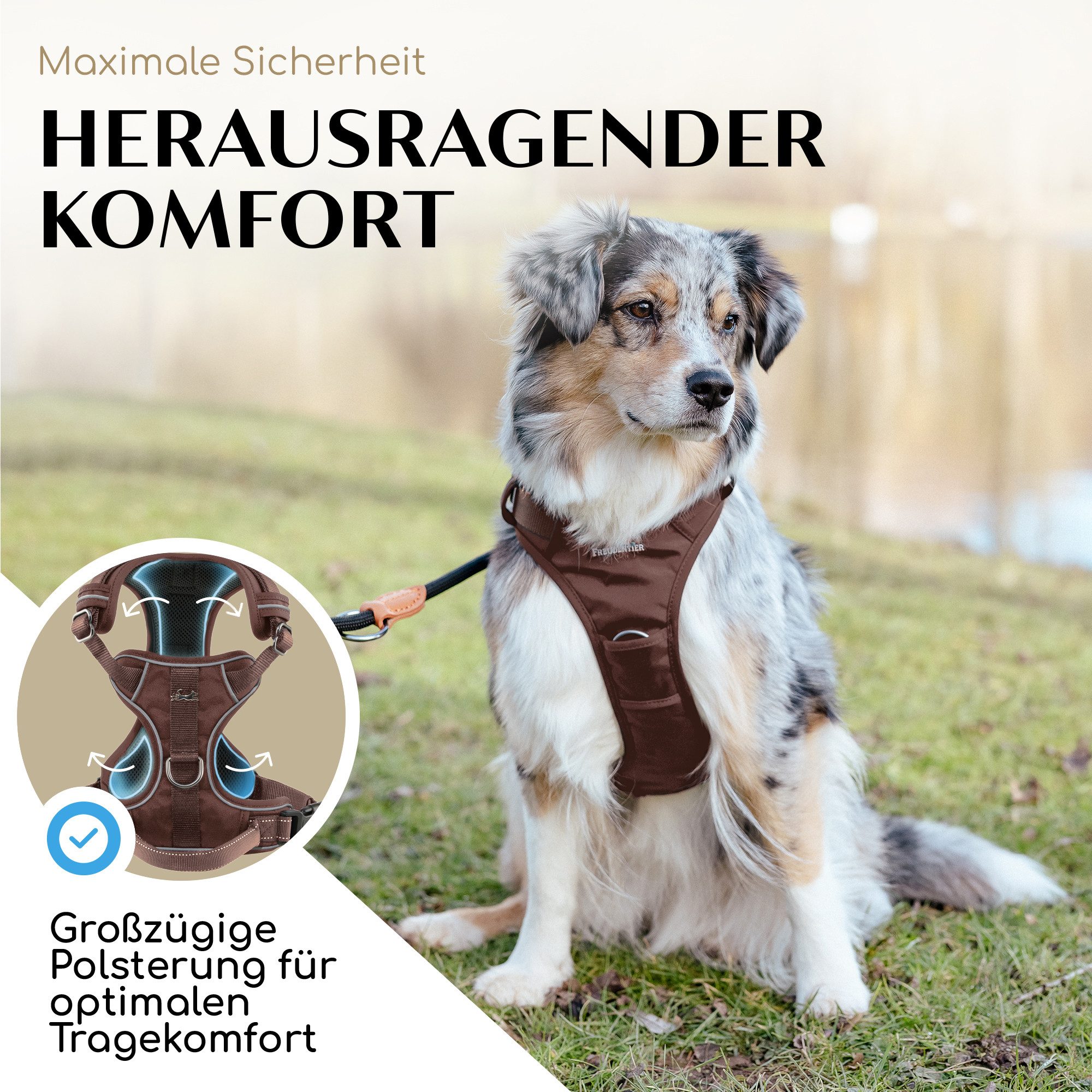 Freudentier Hunde-Geschirr Hundegeschirr mit atmungsaktiver Polsterung, perfekter Sitz, Anti-Zug Brustgeschirr, reflektierend
