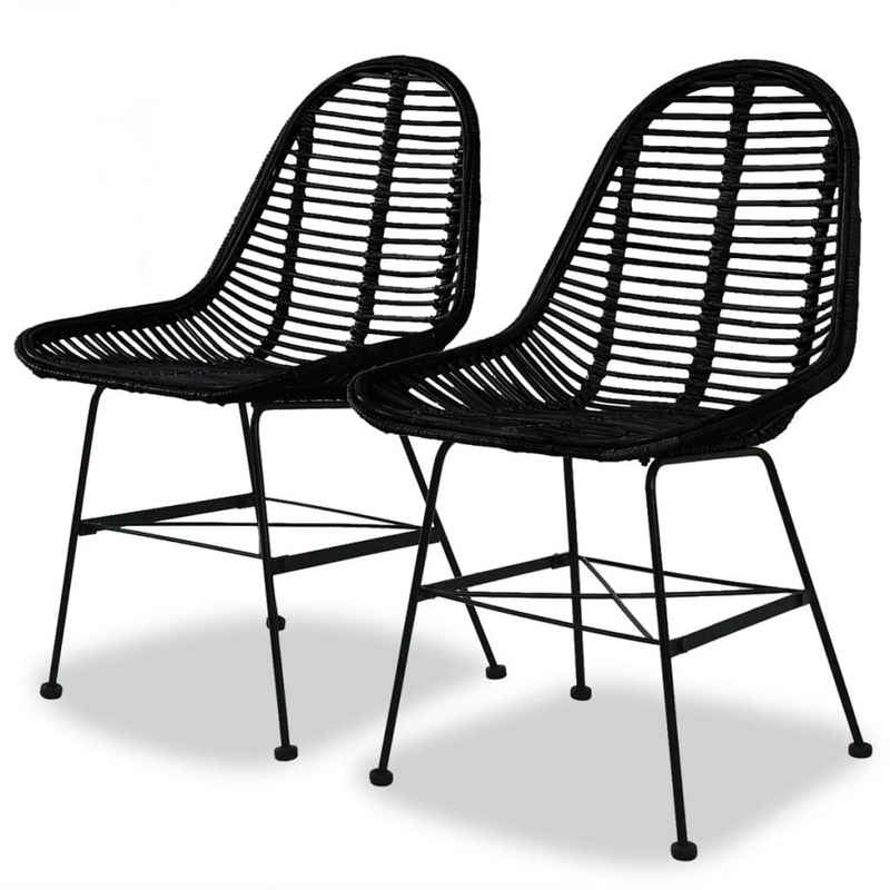 furnicato Esszimmerstuhl Esszimmerstühle 2 Stk. Natur Rattan Schwarz (2 St)