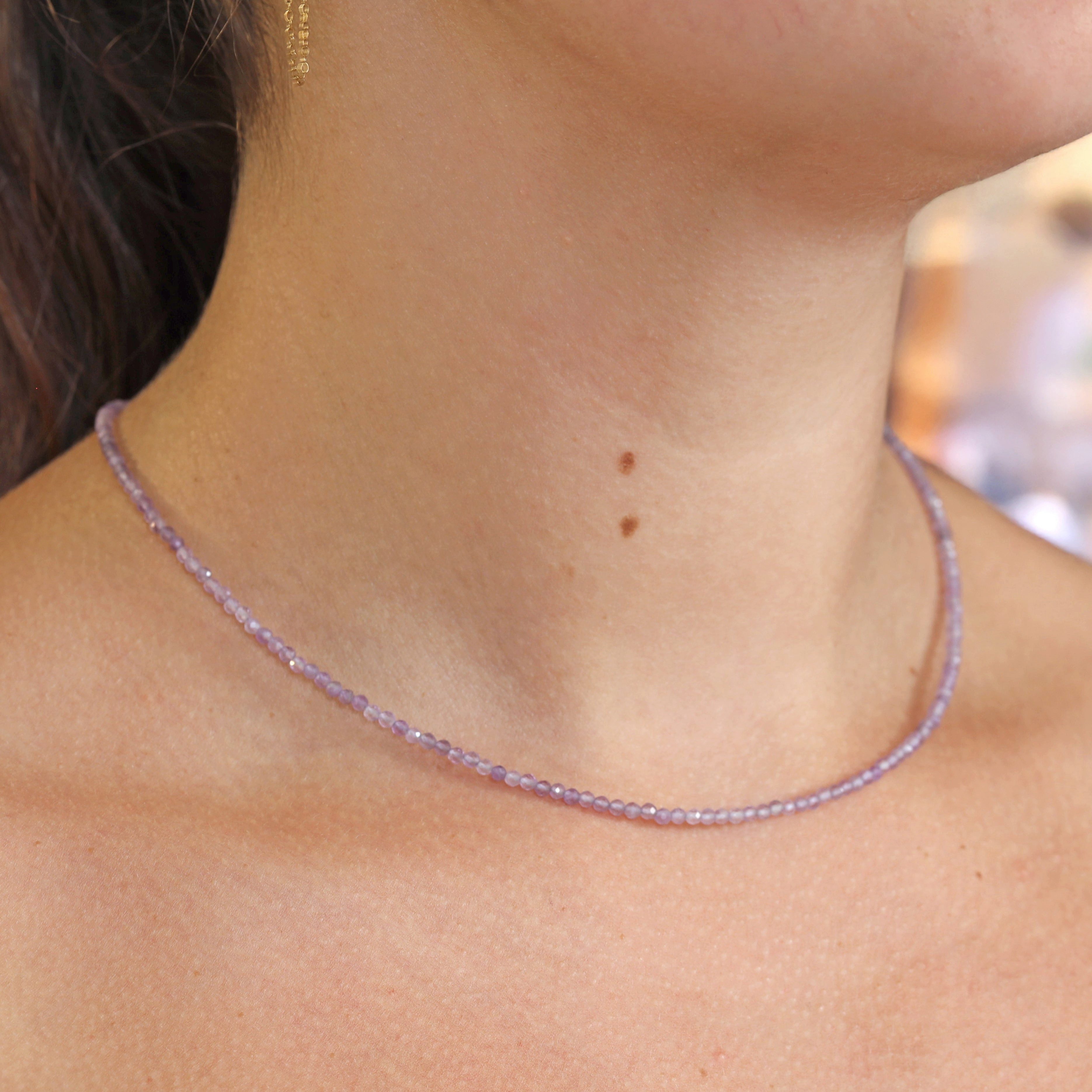Lebensquelle Plus Kette ohne Anhänger Amethyst 2 mm Perlenkette facettiert, 45 cm + Silberverschluss – Bild 2 von 4