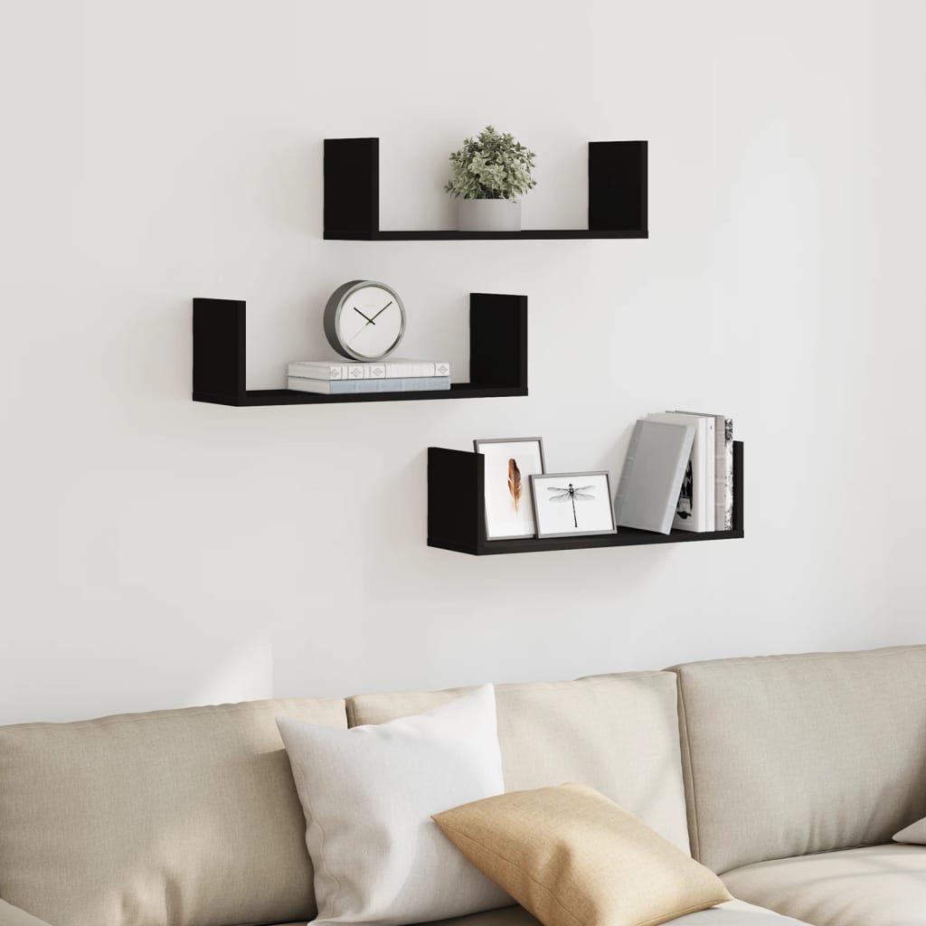 vidaXL Regal Wandregale 3 Stk. Schwarz günstig online kaufen