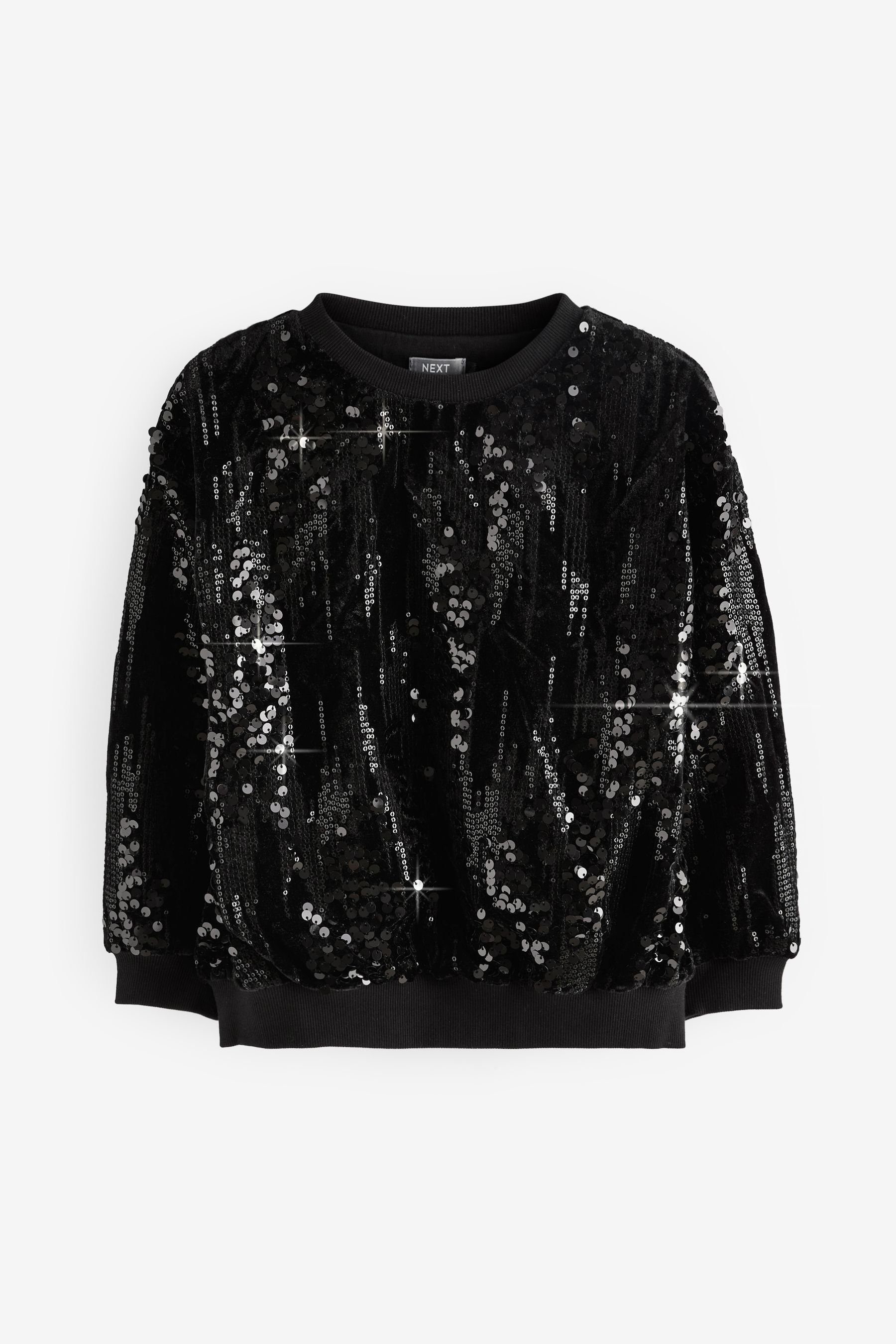 (1-tlg) Black/Silver Sweatshirt Rundhalsausschnitt Sequin Next Sweatshirt mit
