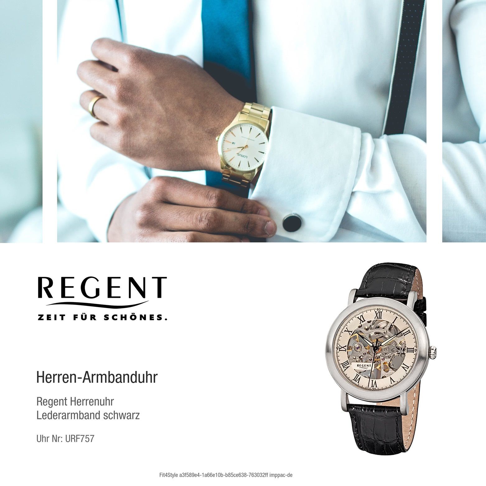 Regent Quarzuhr Regent Herren-Armbanduhr schwarz Armbanduhr Analog, Herren 40mm), rund, Lederarmband (ca. groß