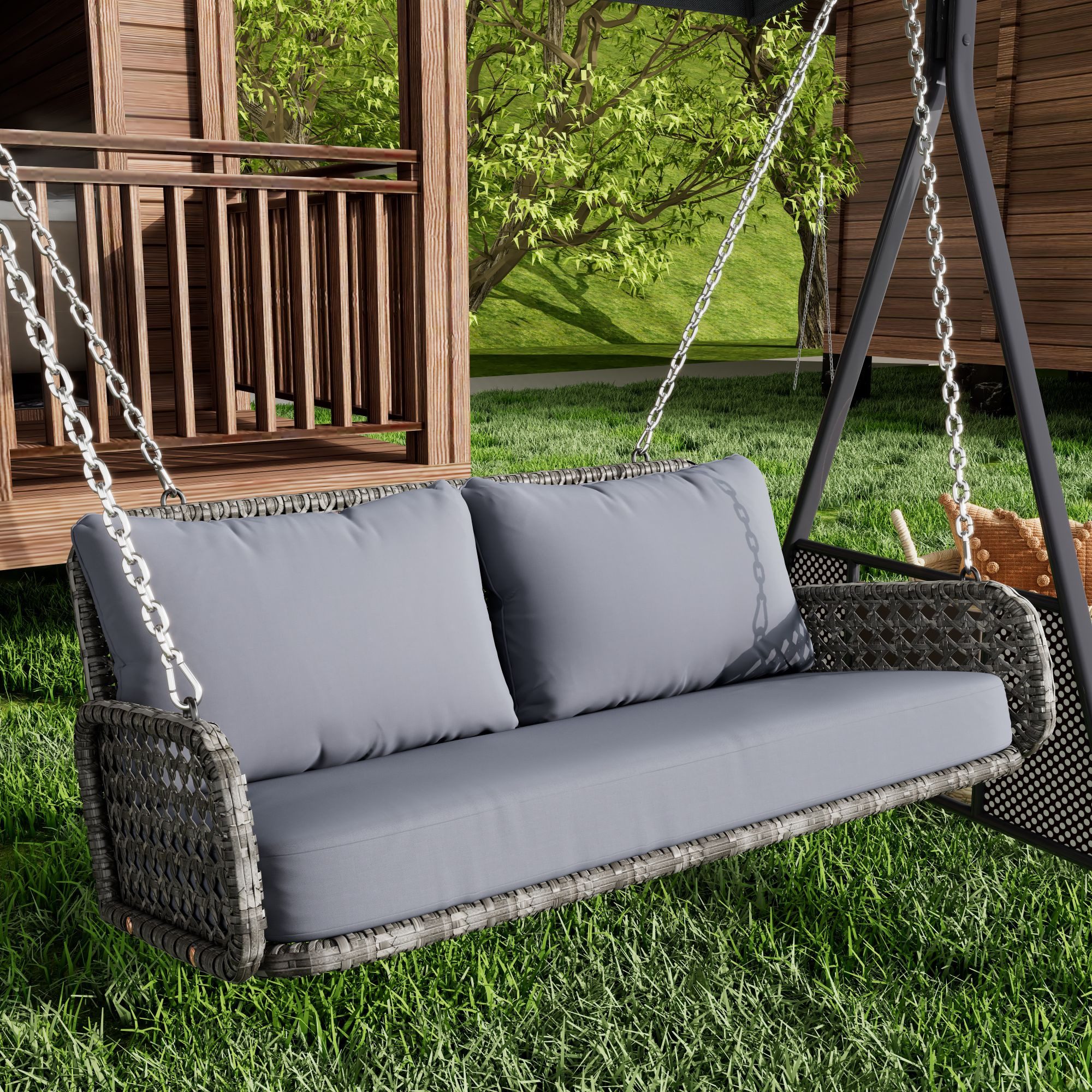 Hollywoodschaukel Gartenmöbel Set 2 personen, PE-Rattan-Schaukel-Doppelsitz