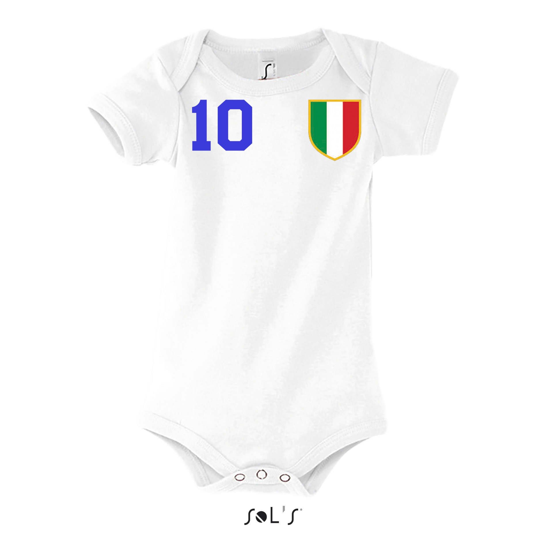 Blondie & Brownie Strampler WM EM Body Sport Italien Fussball Meister Blau/Weiss Trikot Baby Kinder