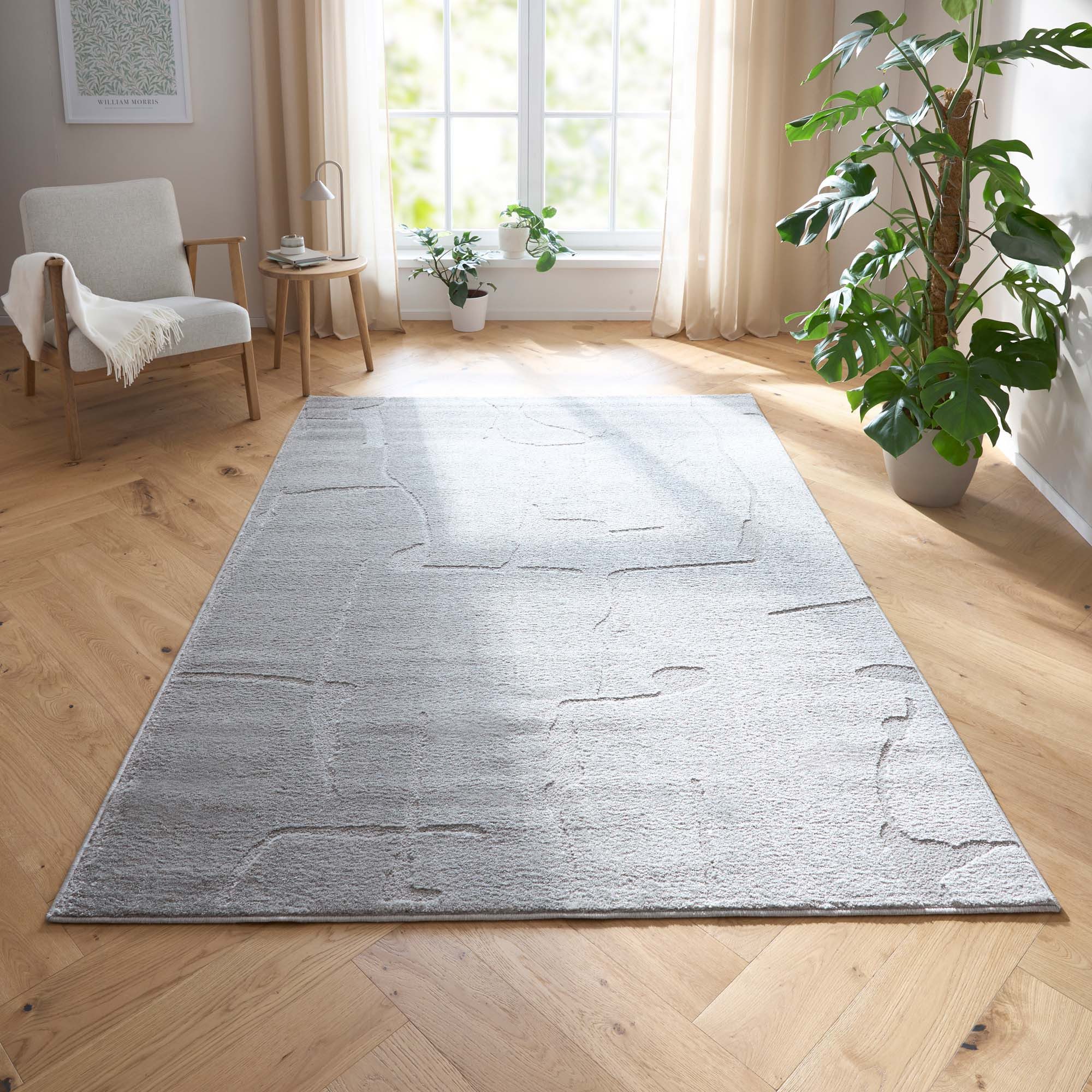 TaraCarpet Teppich Tara Carpet Avalon uni Hoch-Tief-Struktur, rechteckig, Höhe: 13 mm, Wohnzimmer, Schlafzimmer, Esszimmer, Jugendzimmer grau 080x150