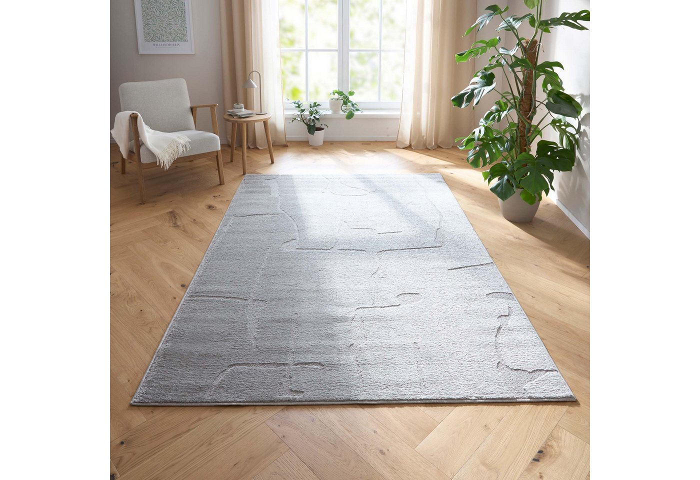 TaraCarpet Teppich Tara Carpet Avalon uni Hoch-Tief-Struktur, rechteckig, Höhe: 13 mm, Wohnzimmer, Schlafzimmer, Esszimmer, Jugendzimmer grau 080x150