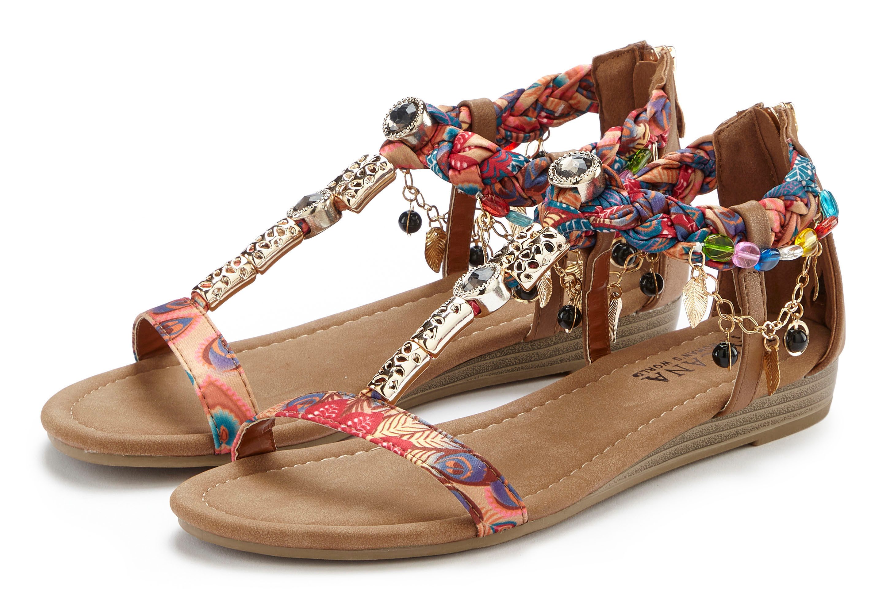 LASCANA Sandale Sandalette, Sommerschuh mit Schmuckkettchen und Schmucksteinen VEGAN