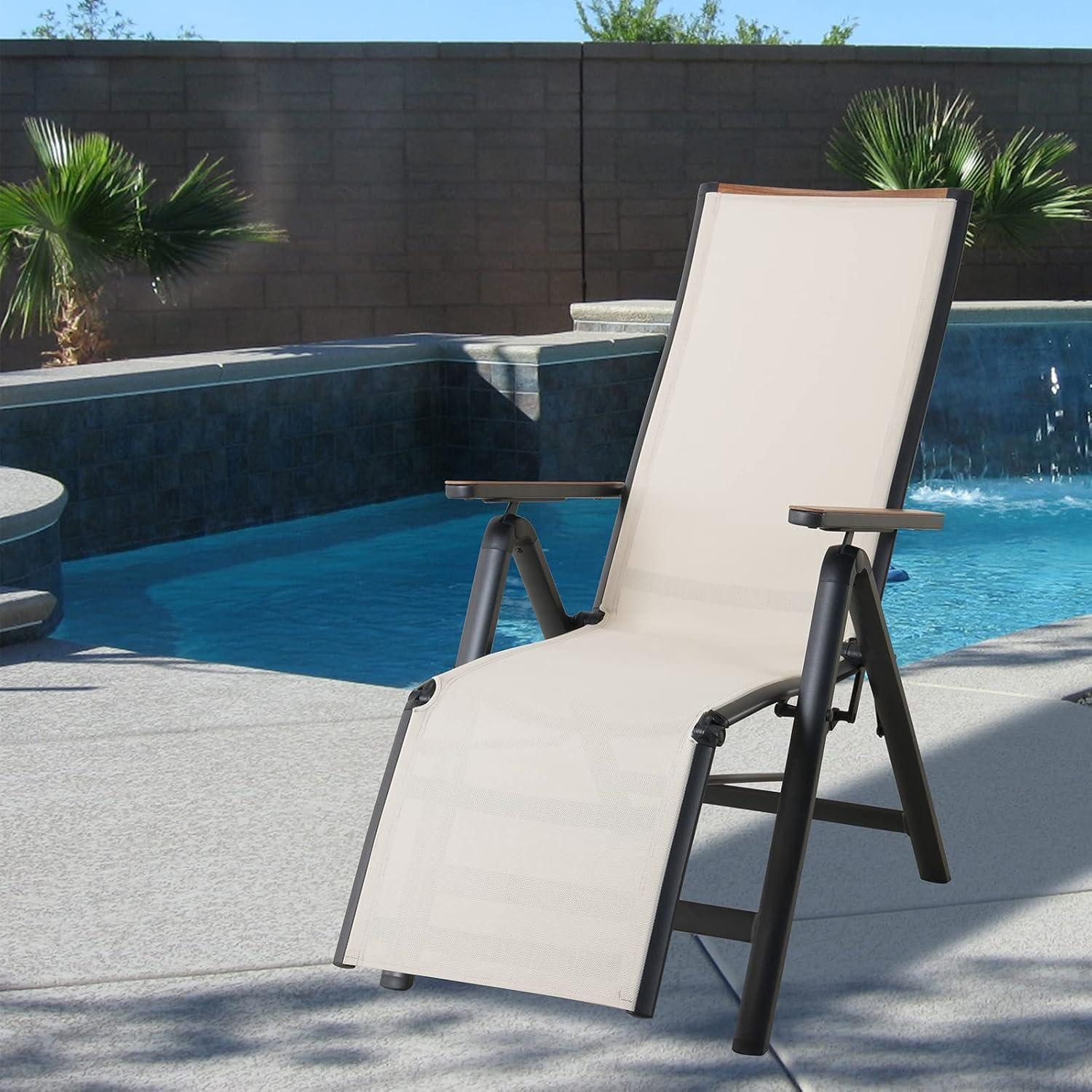 LuxusKollektion Gartenliege Liegestuhl klappbar Aluminium Hochlehner Beige Liegestuhl