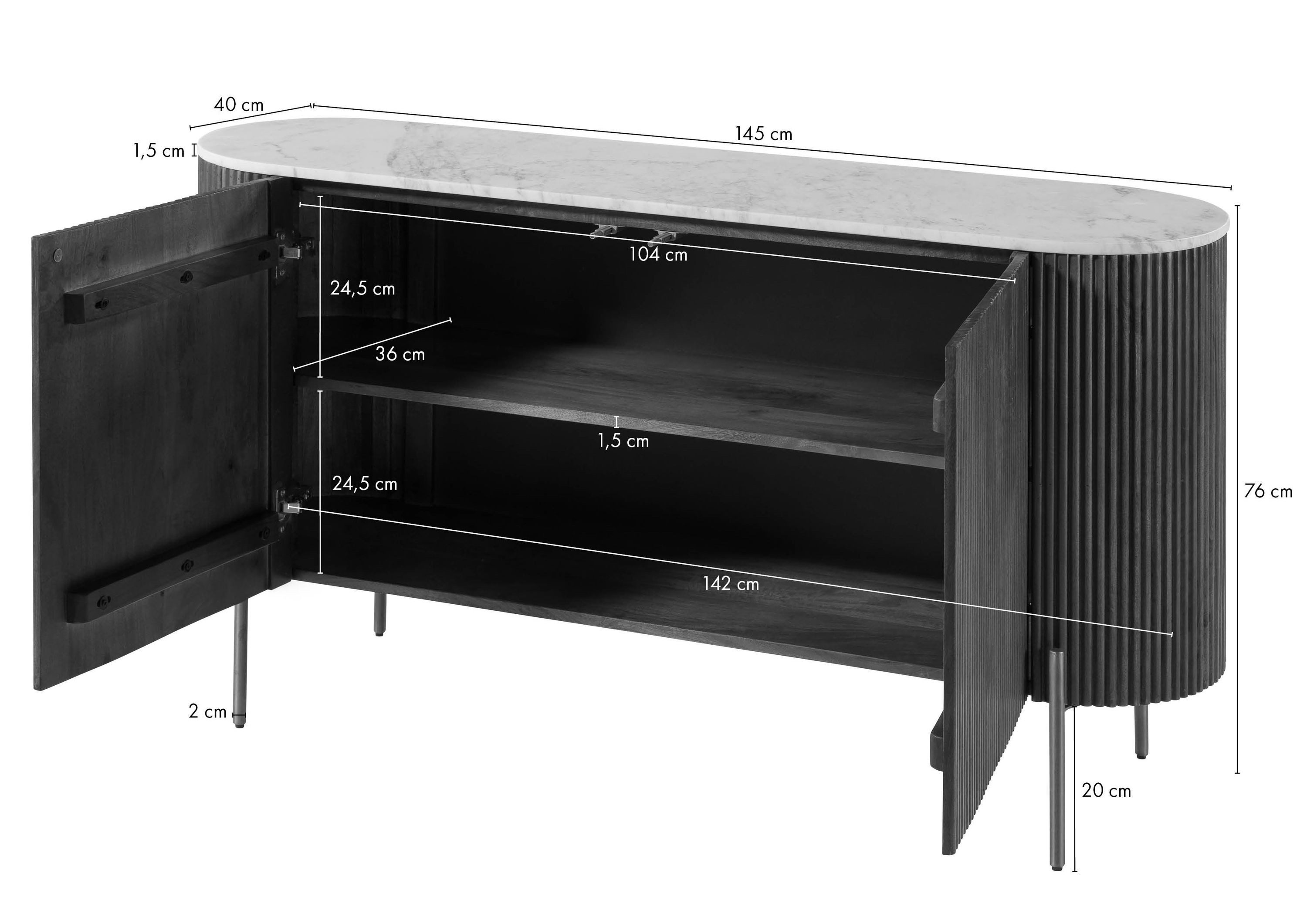 Massivmoebel24 Sideboard BARCELONA Mango Massivholz schwarz / weiß (Massivholz teilmontiert 56 kg BARCELONA #103), Mango 145x40x76 cm schwarz / weiß lackiert – Bild 5 von 5