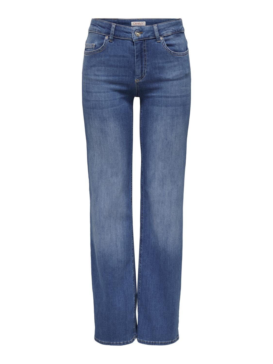 ONLY Boyfriend-Jeans Jeans Straight Fit Mittlere Taille für Damen Baumwolle unifarben wärmend Reißverschluss casual-Style