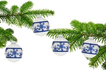 Krebs Glas Lauscha Weihnachtsbaumkugel Schneeflockenband (4 St), Weihnachtsdeko, Christbaumschmuck, Christbaumkugeln aus Glas