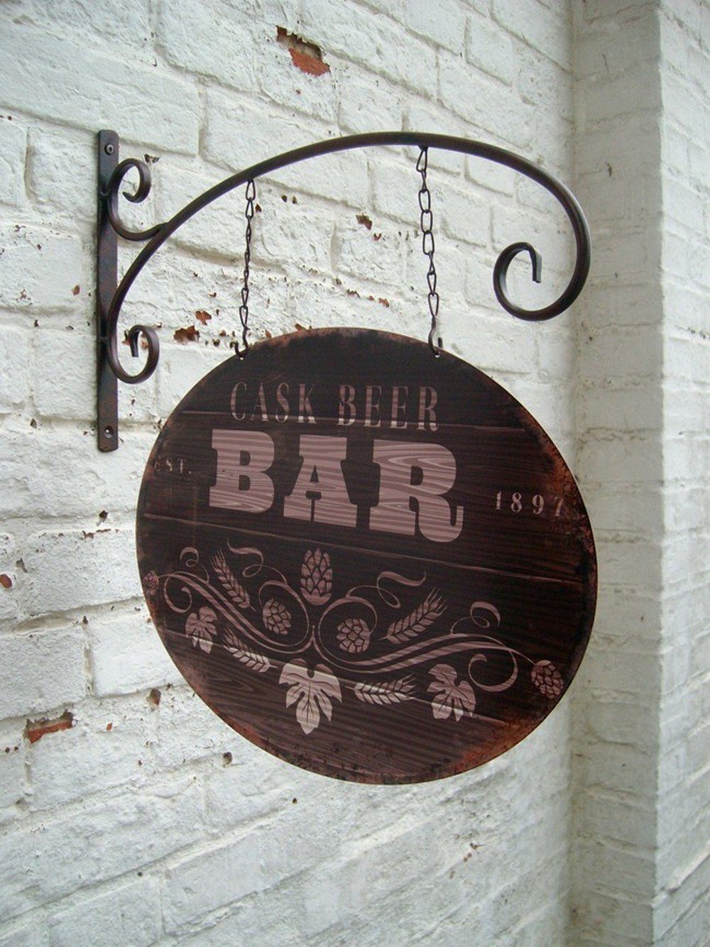 Deko-Impression Wanddekoobjekt Metallschild PUB BAR (1 Beer Kette, lackiert / Eisen mit Wandhaken St) - und