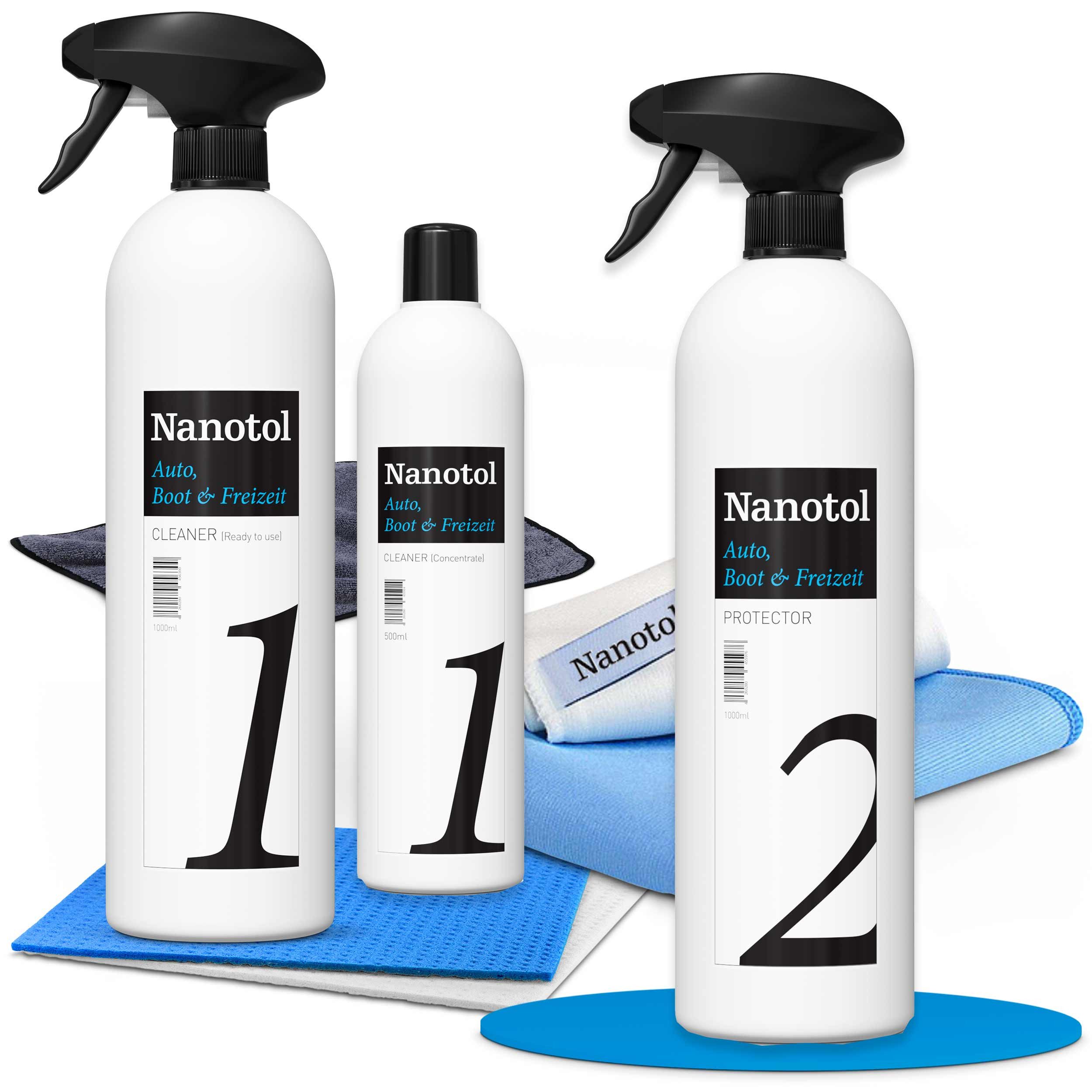 Nanotol Nanoversiegelung-Set inkl. Tiefenreiniger für Auto, Wohnmobil, Boot Autopolitur (Komplett Set, 8 St., Tiefenglanz, lang anhaltende Sauberkeit, Easy-to-clean-Effekt), Nachhaltiges Produkt gegen Schmutzanhaftung