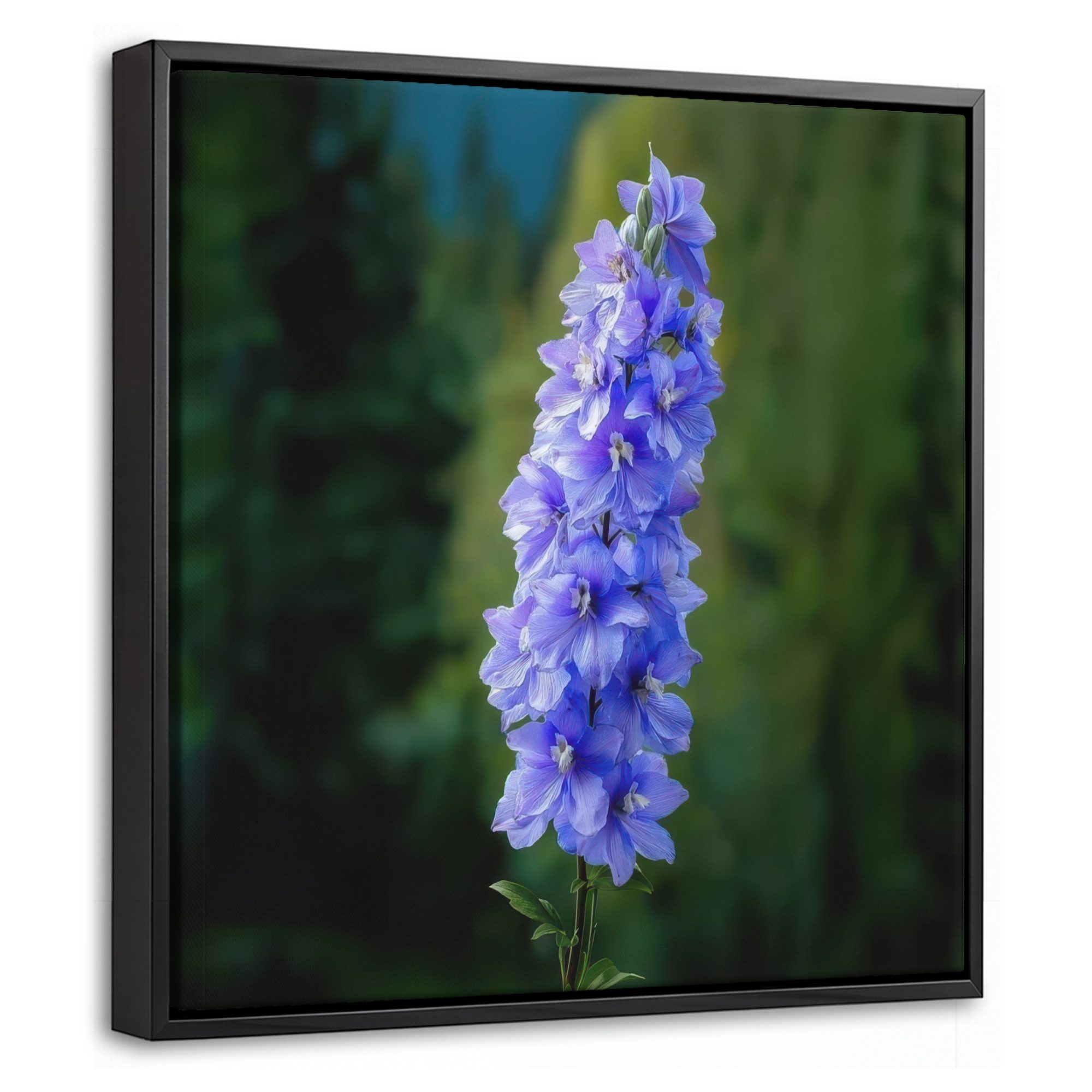 OneMillionCanvasses® Leinwandbild mit Rahmen - Blumen - Blau - Tannenbaum, Fotodruck (1 St), Leinwand Bilder Klein, Wand Dekoration Aesthetic 20x20cm